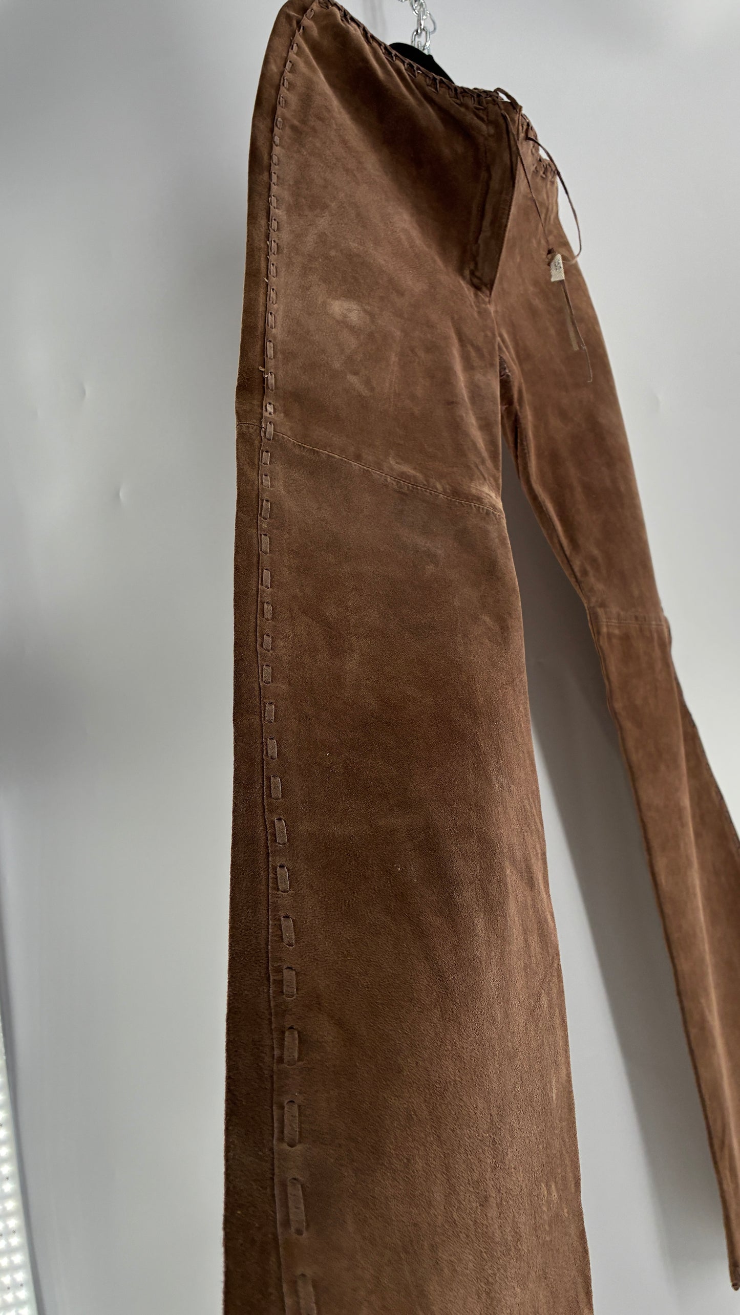 Vintage SWEET ROMEO Suede Leather Stitch Side, Braided Hem Pants (10)