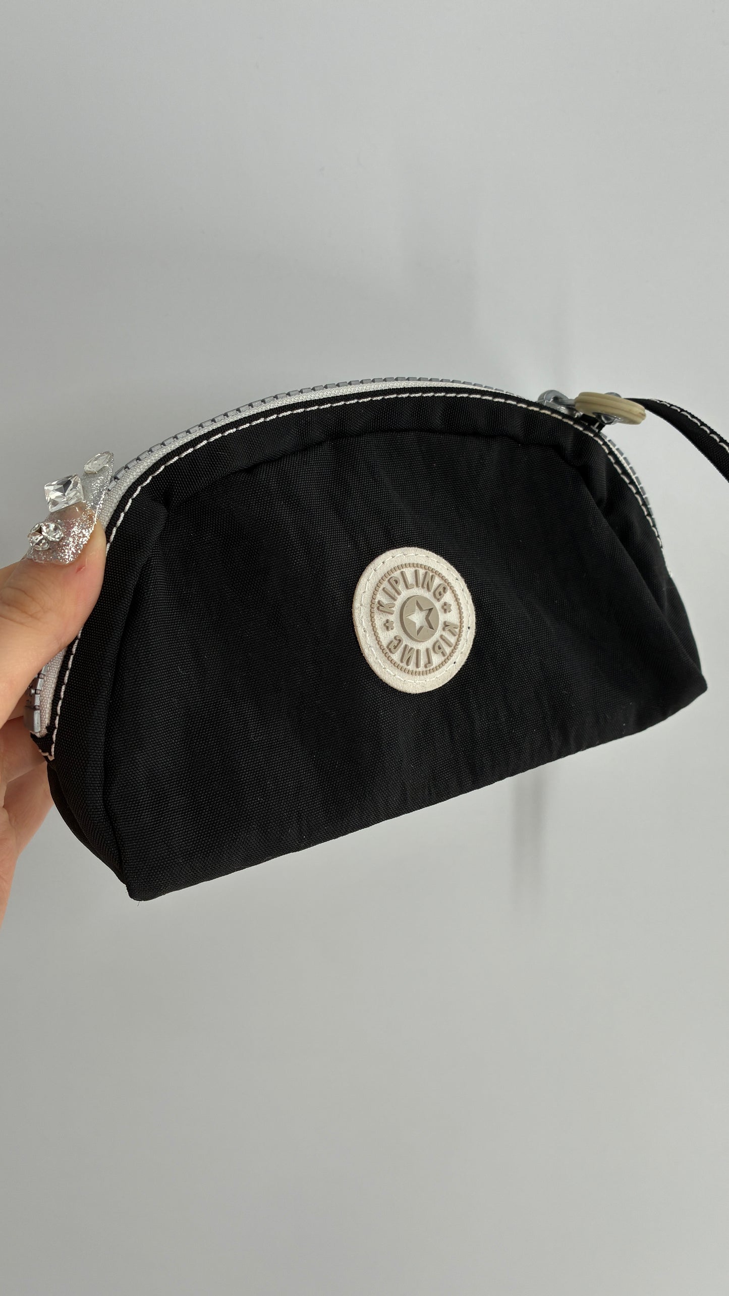 Kipling Black Pouch with Contrast White Zipper