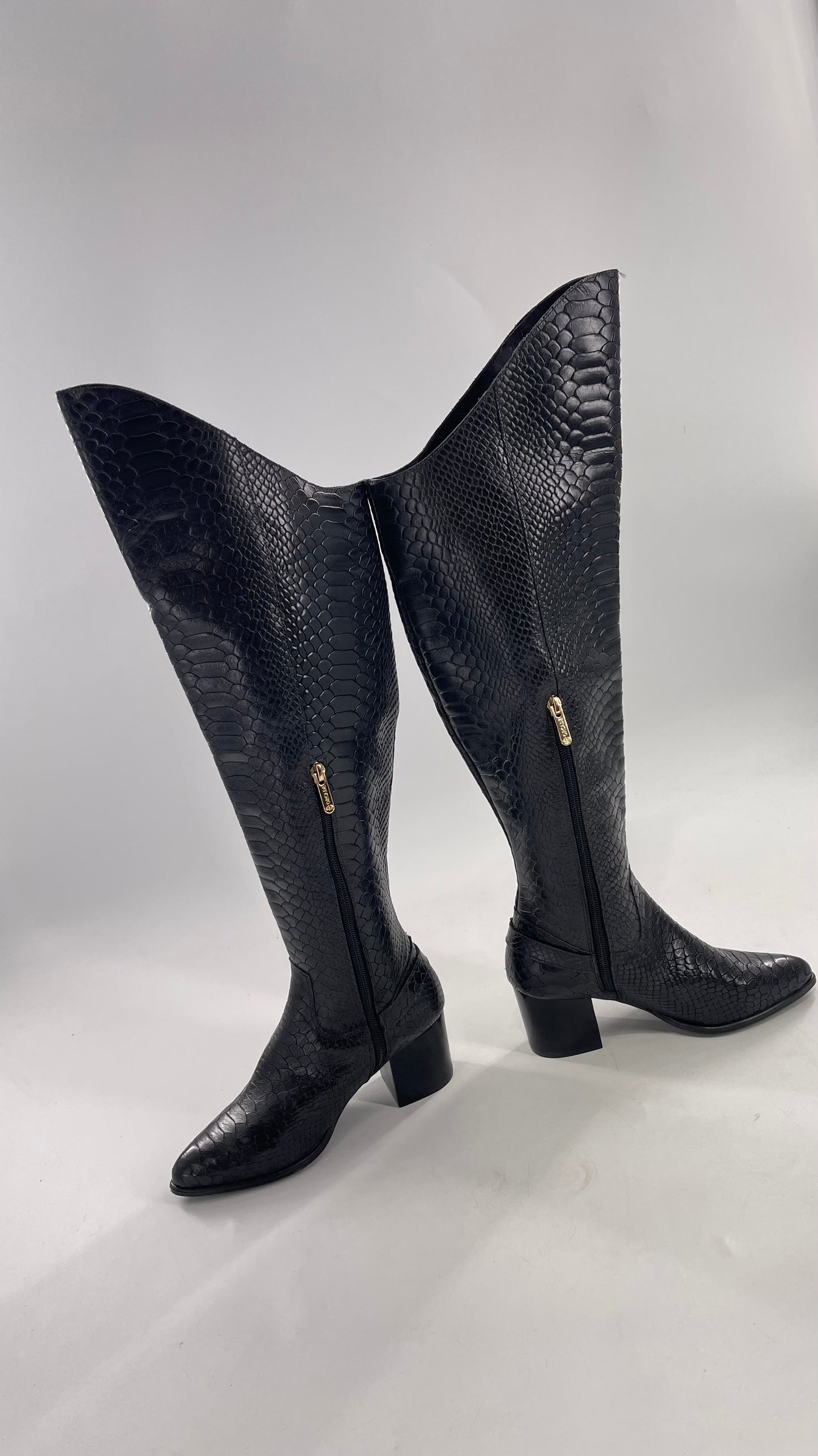ORCADE Genuine Brazilian Leather Crocodile Embossed/Textured Knee High Boots (5)