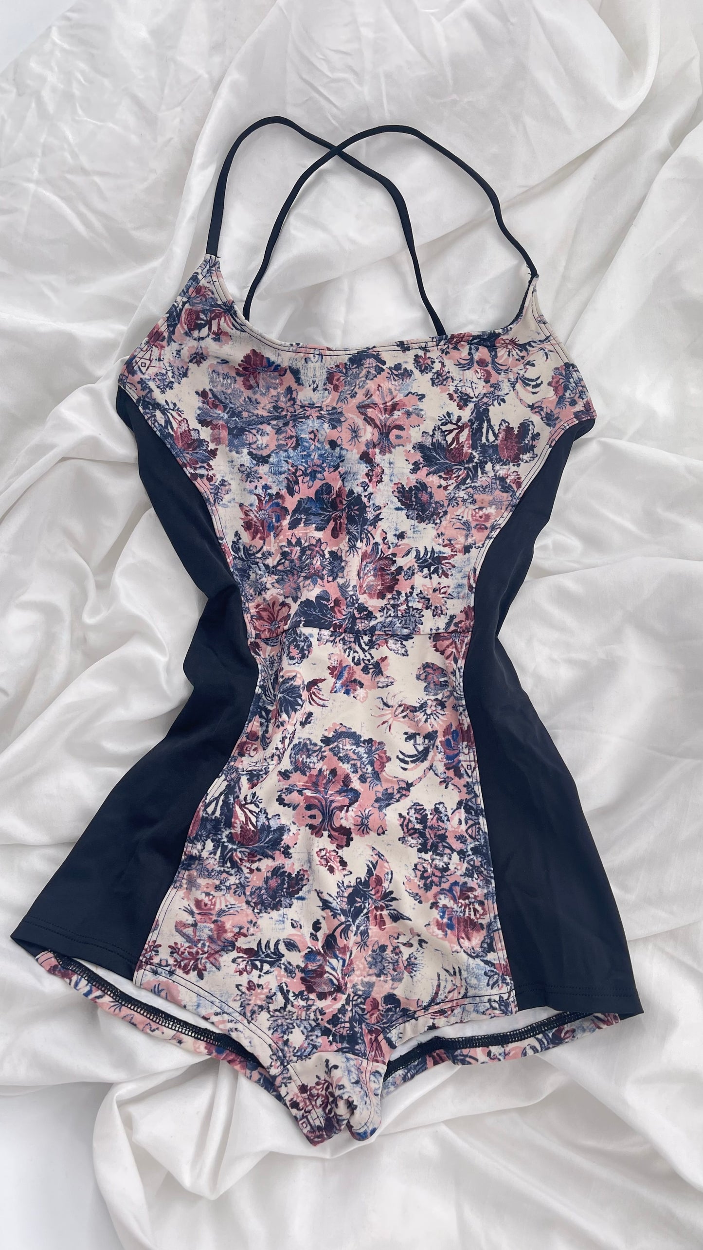 Free People Movement X Onzie Muted Florals and Black Swim Body Suit (S/M)