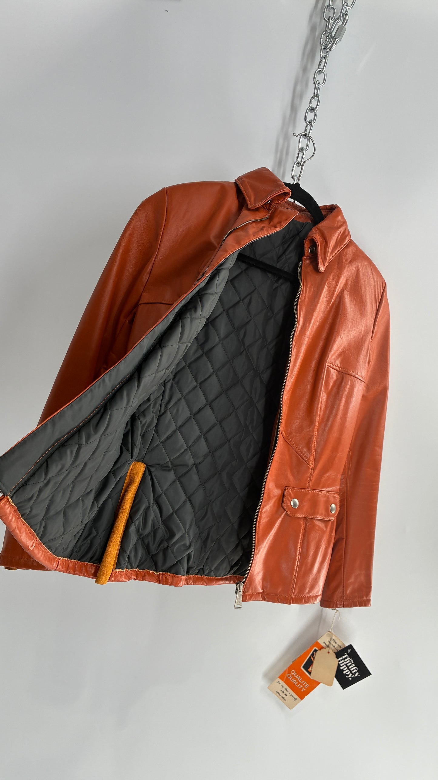 Deadstock Vintage 1970s DROSPO Orange Genuine Leather Fitted Jacket (12)