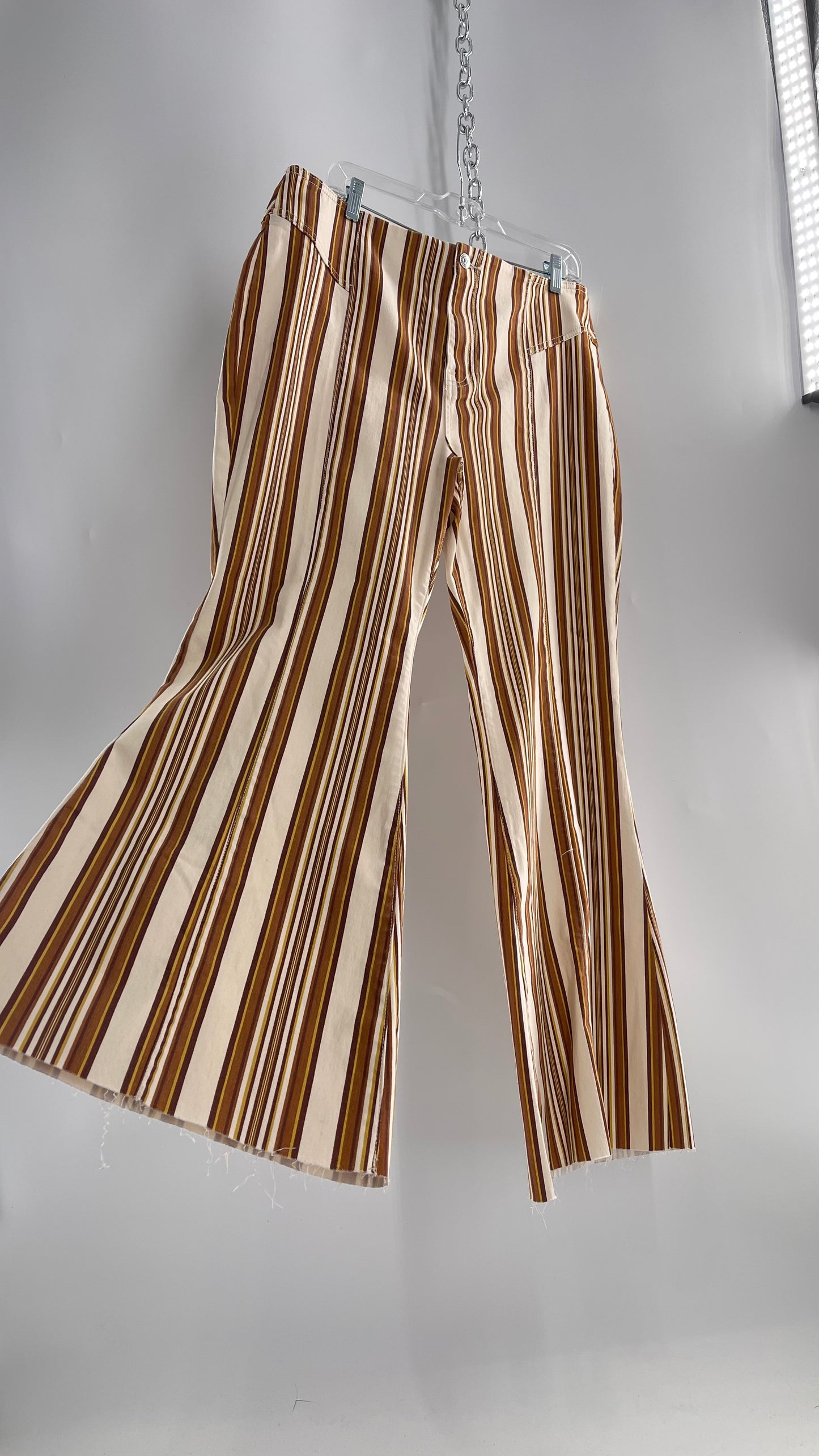 Free People 70s Striped Mustard and Rust Tones Flare Leg Bell Bottoms (33)