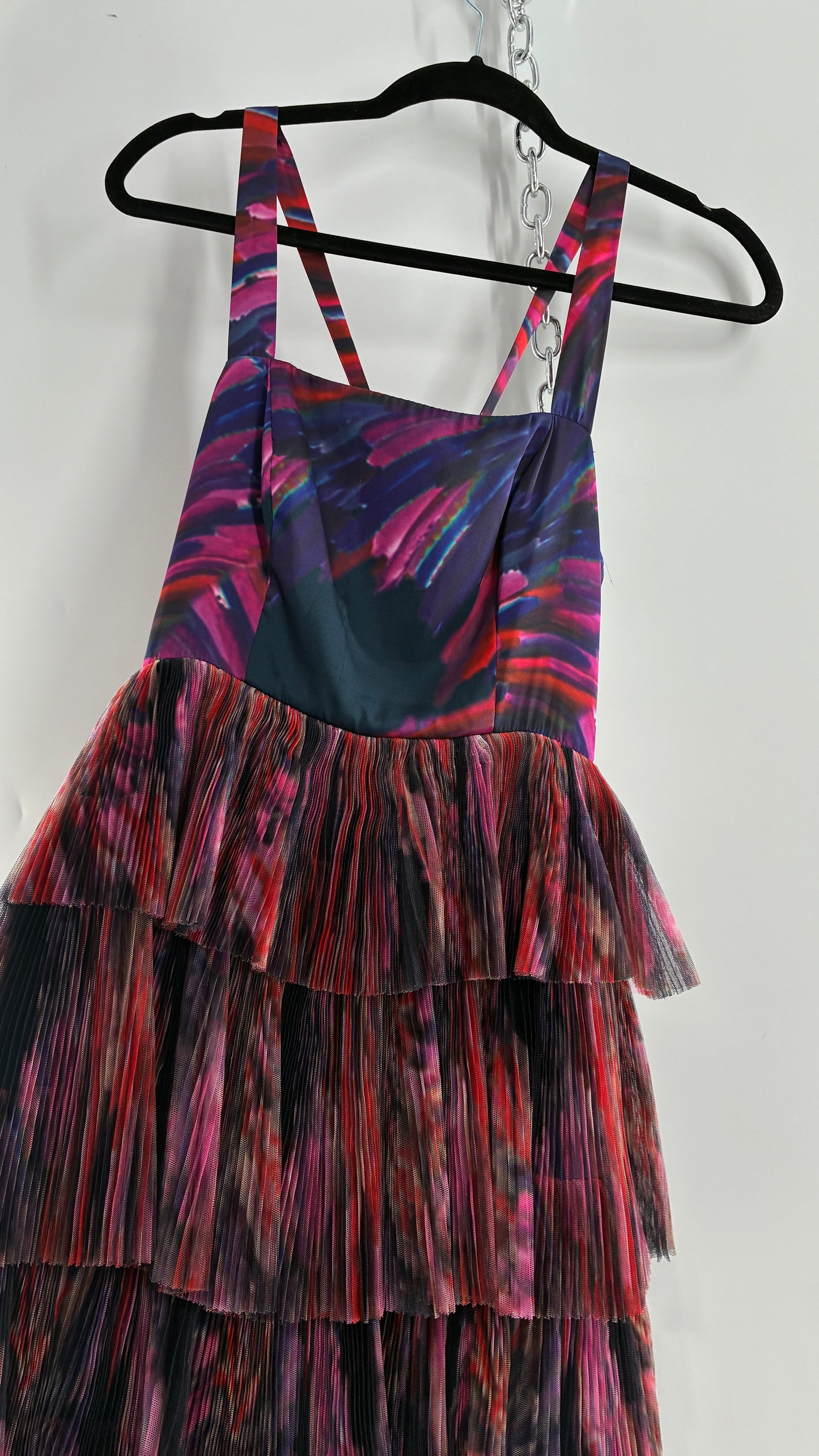HUTCH Ruffled Maxi Gown Graphic Navy Blue, Fuchsia (2P,4)