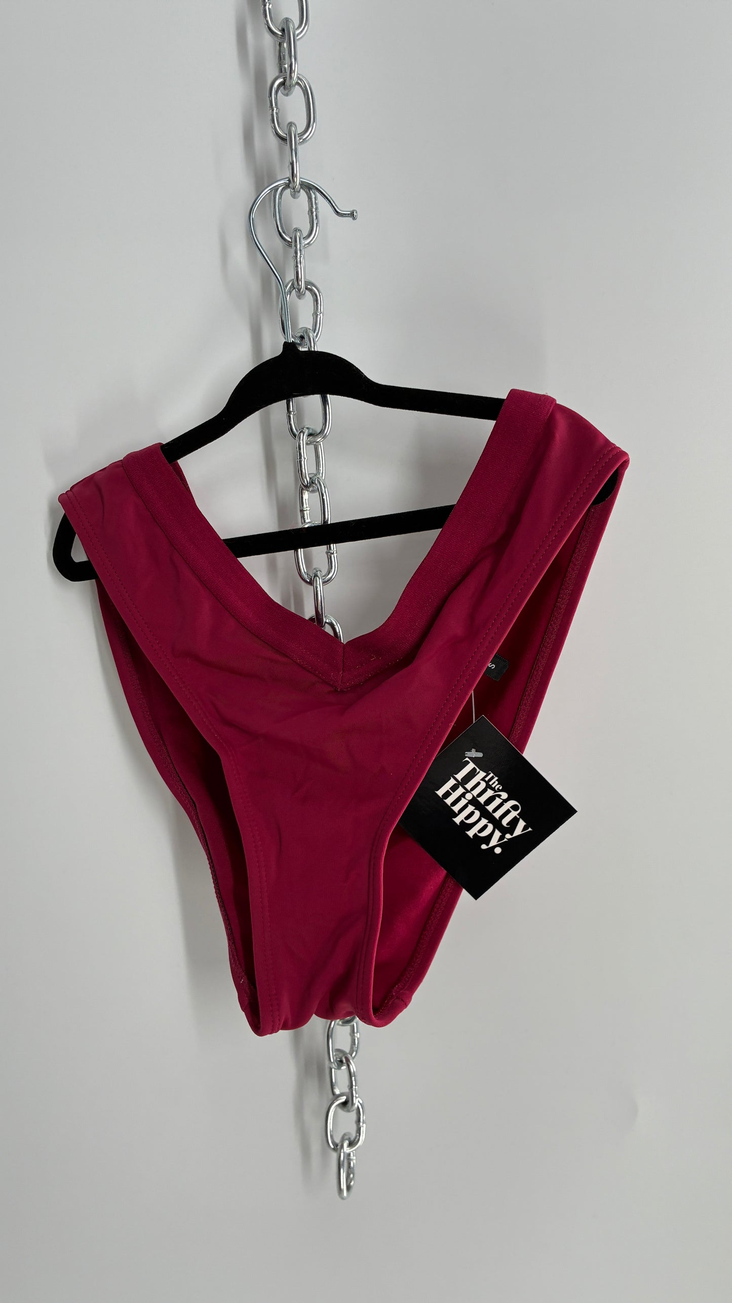 LA Hearts Maroon High Cut 90s Style Swim Bottoms (Small)