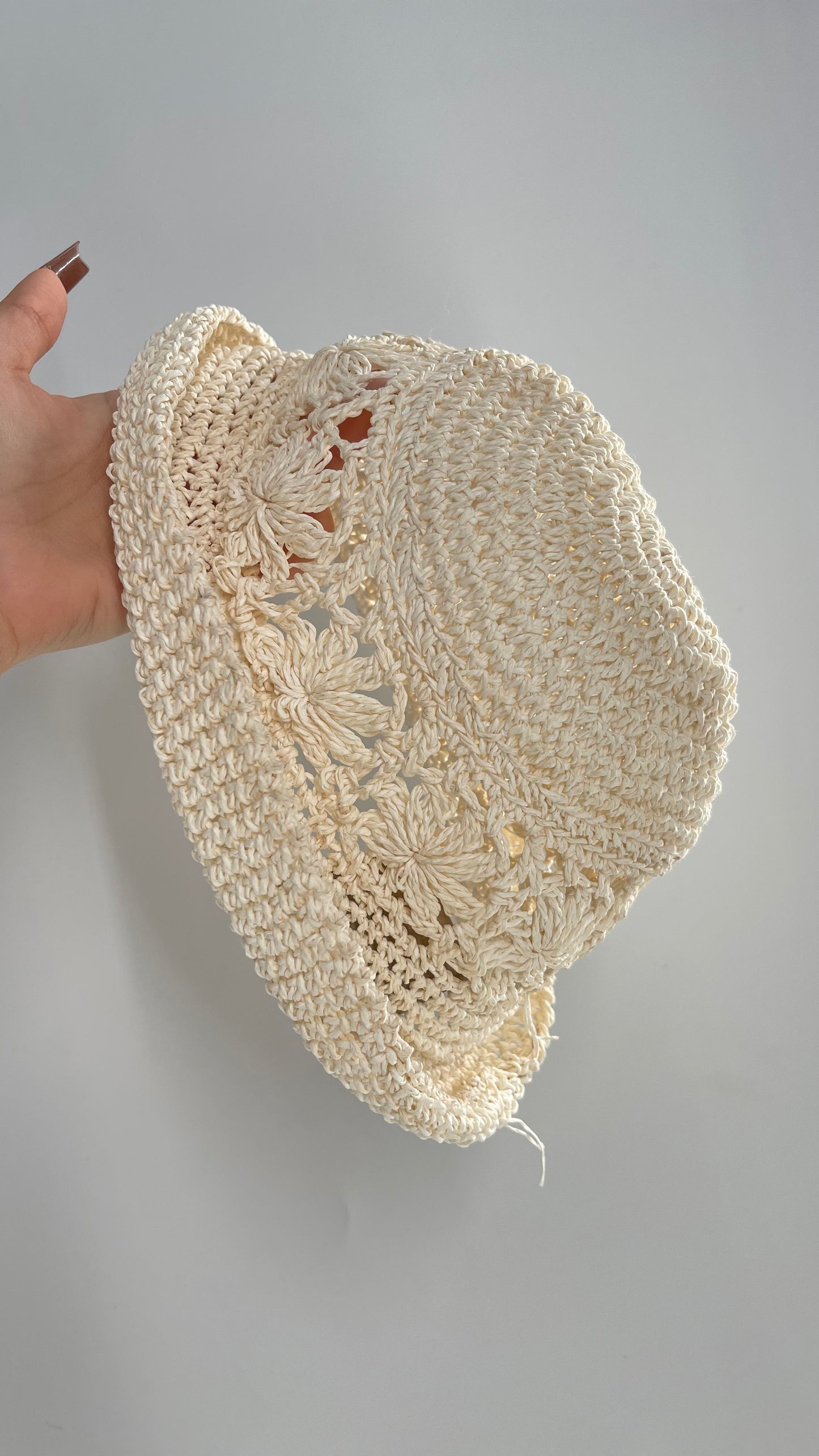 Vintage Off White Crochet Straw Bucket Hat