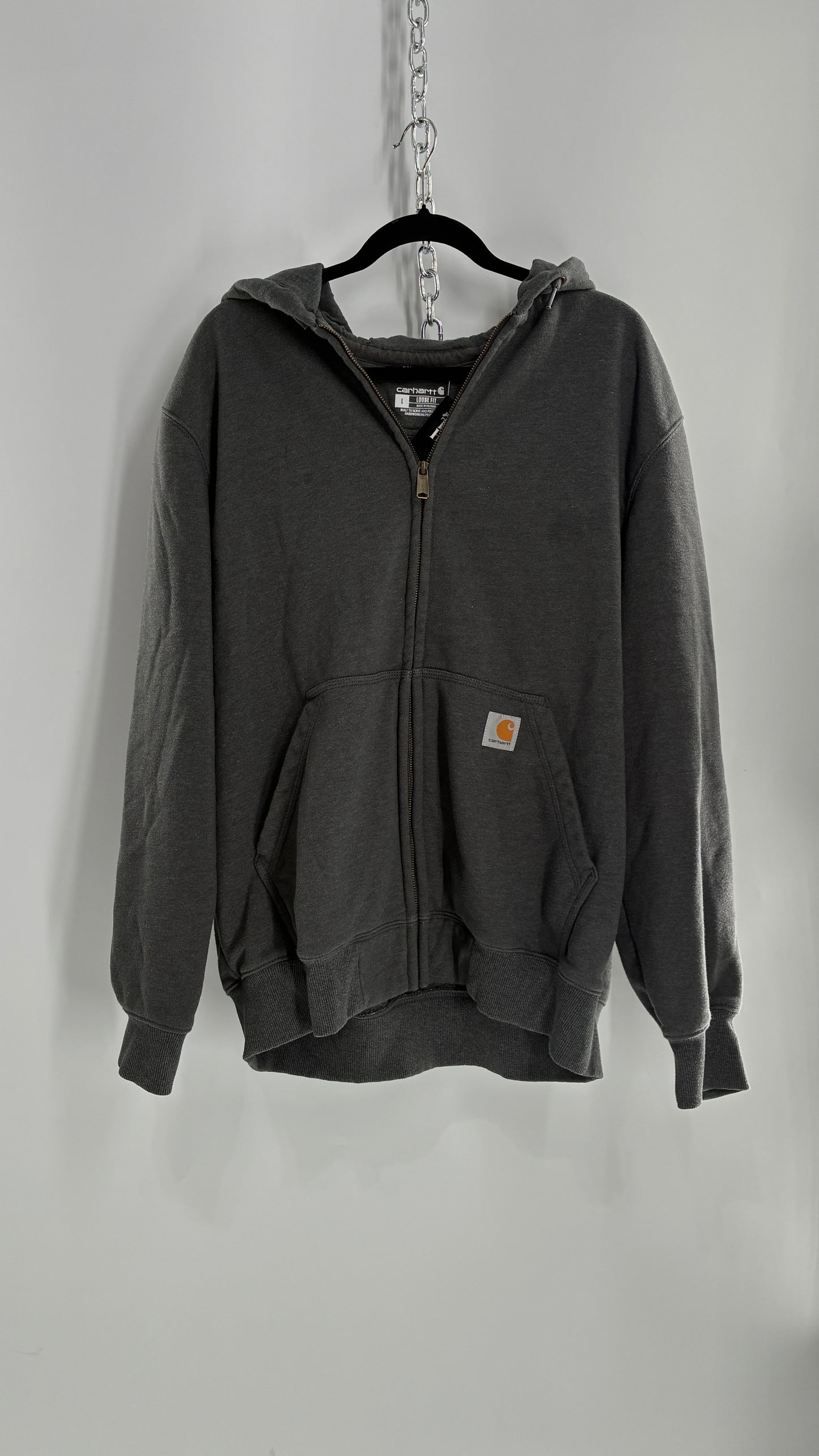 CARHARTT Rain Defender Charcoal Grey Full Zip Heavy Knit Hoodie (Large)