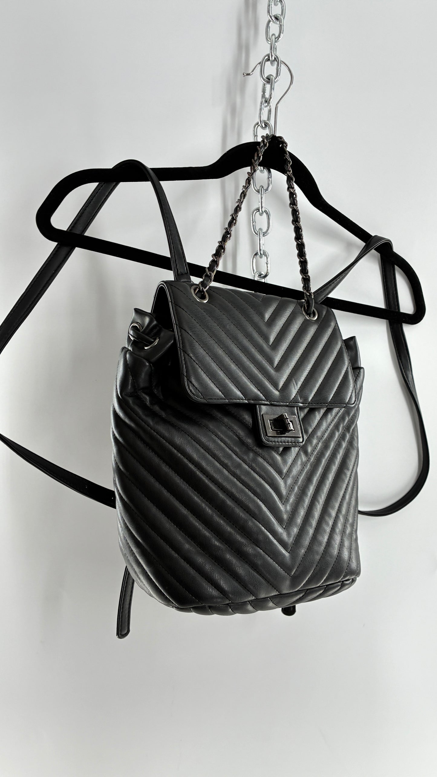 KC DAGGER Vegan Quilted Leather Black Backpack