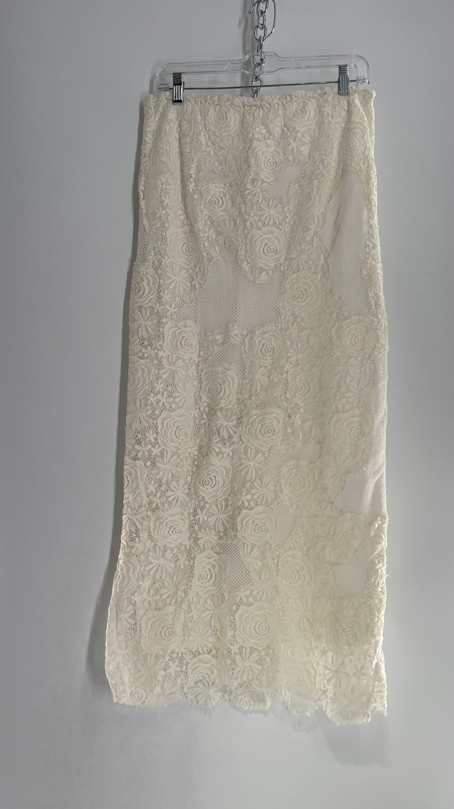 Free People White Mesh and Lace Long Skirt (Small)
