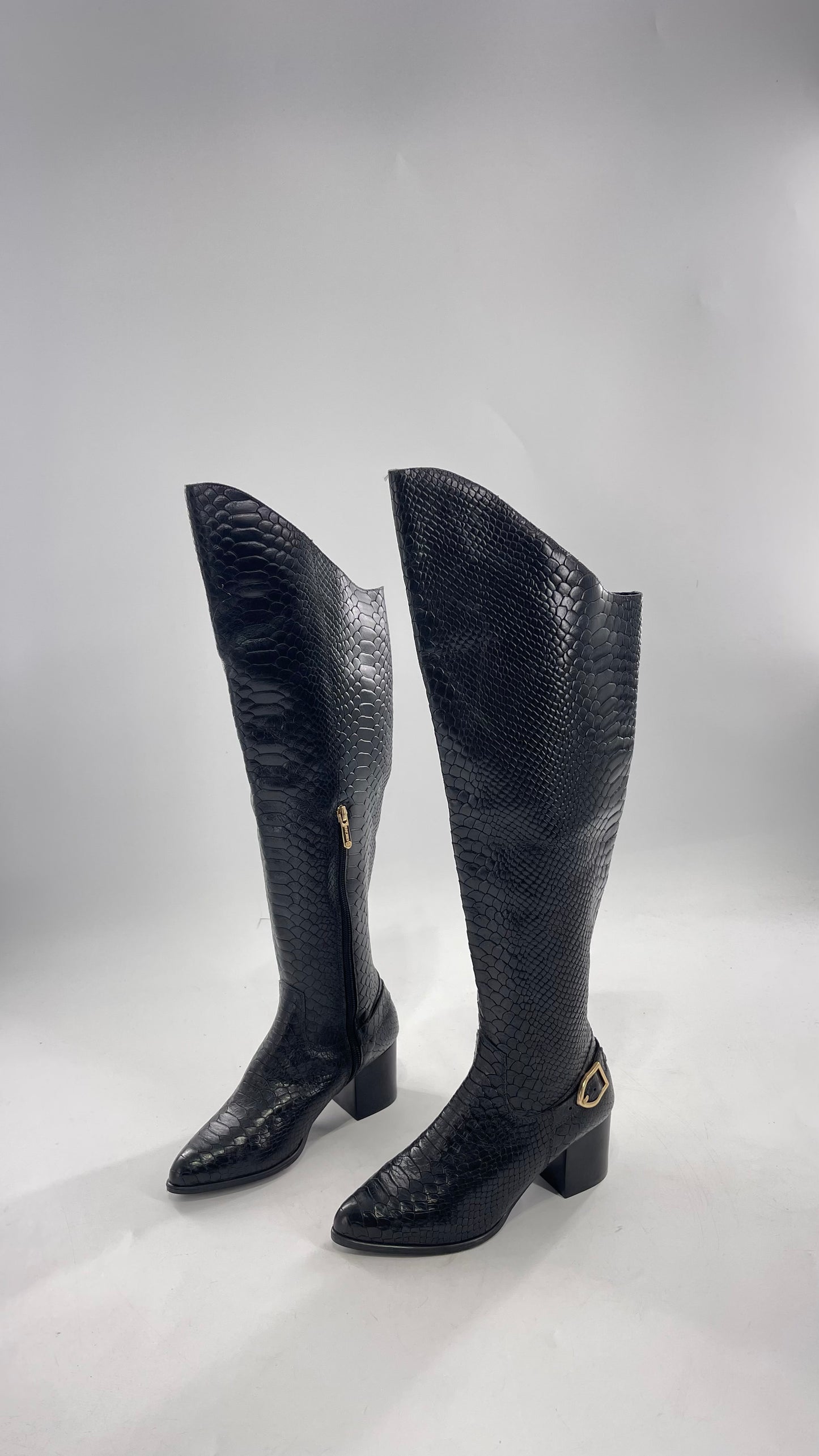 ORCADE Genuine Brazilian Leather Crocodile Embossed/Textured Knee High Boots (5)