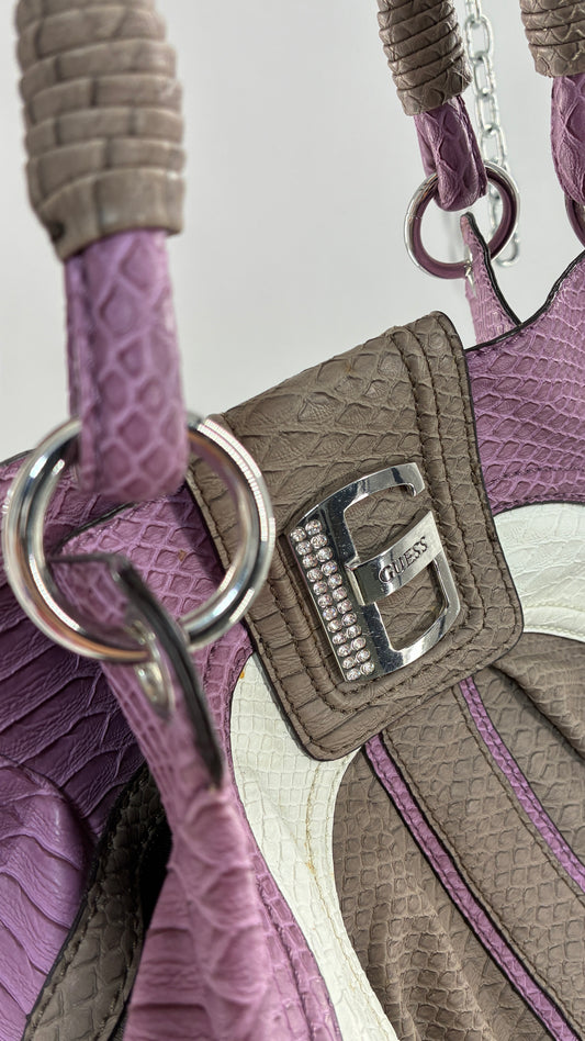 Vintage GUESS Snake Embossed Purple Purse with Oversized Logo Hardware