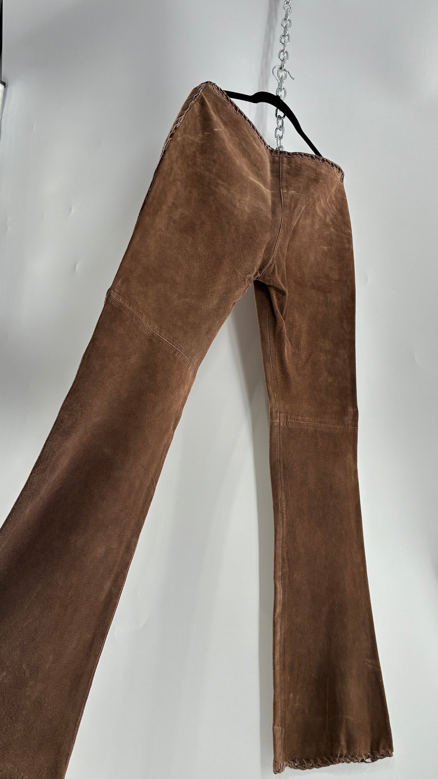Vintage SWEET ROMEO Suede Leather Stitch Side, Braided Hem Pants (10)
