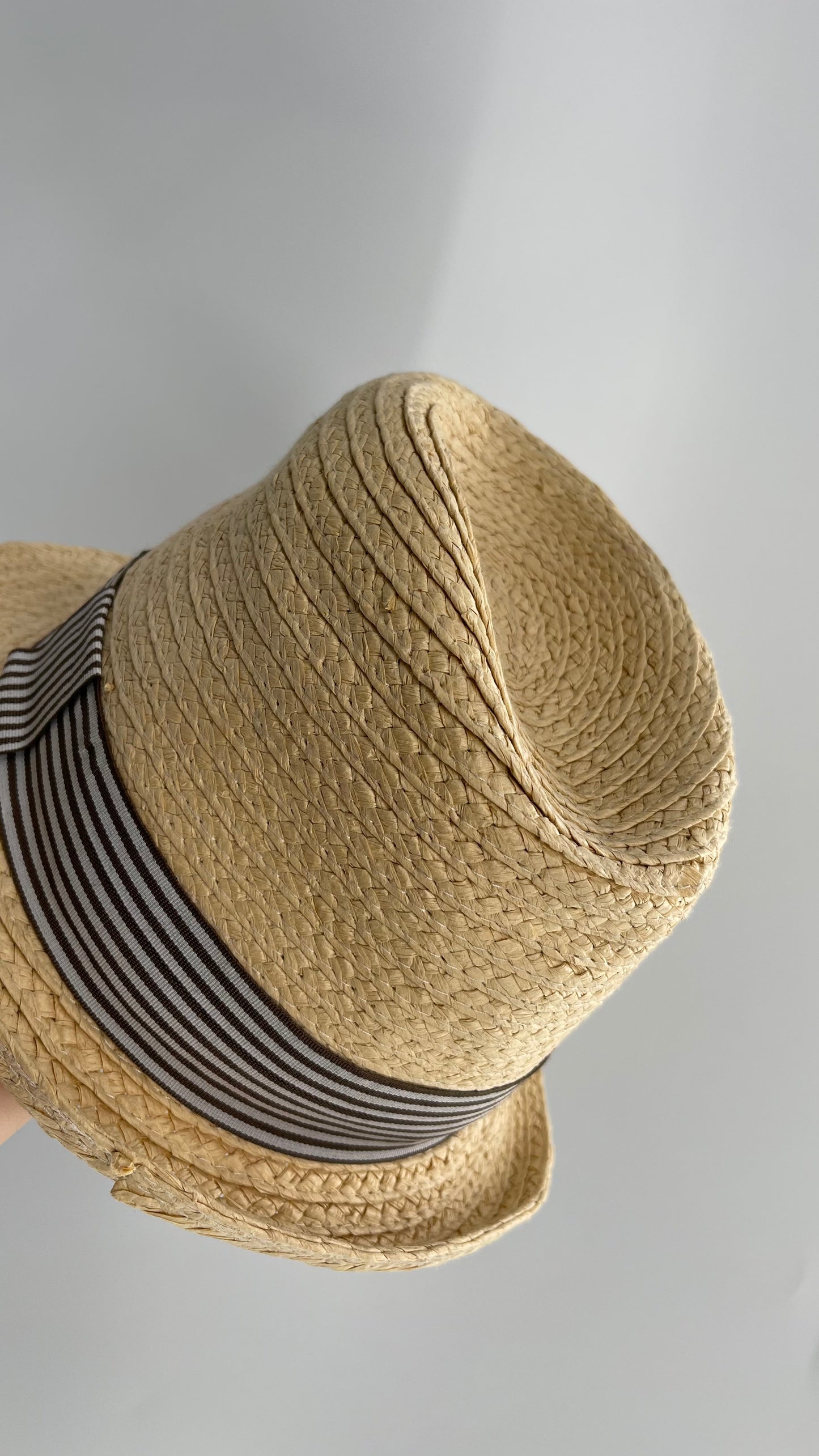 Vintage Straw Fedora with Striped Ribbon