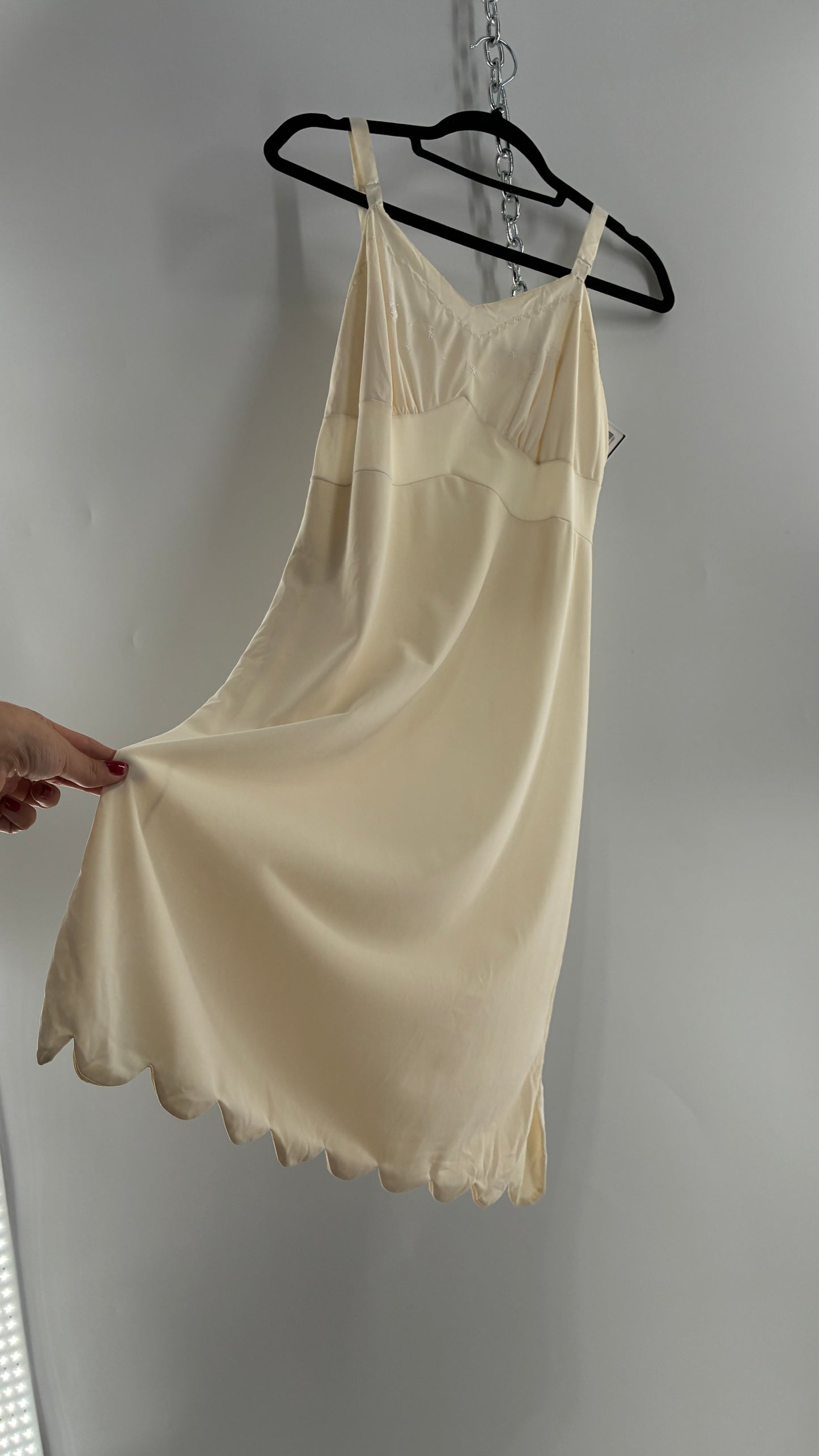 Vintage Slip Dress with Pleated, Embroidered Bust (No Size or Label)