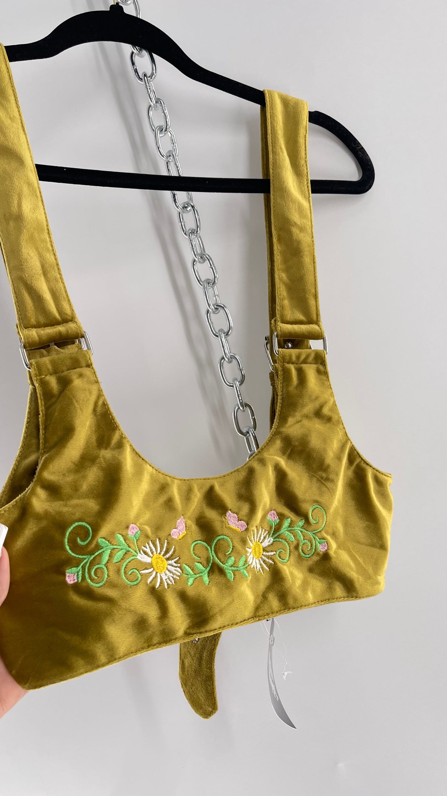 Urban Outfitters Mustard Green/Yellow Embroidered Body Harness (Small)