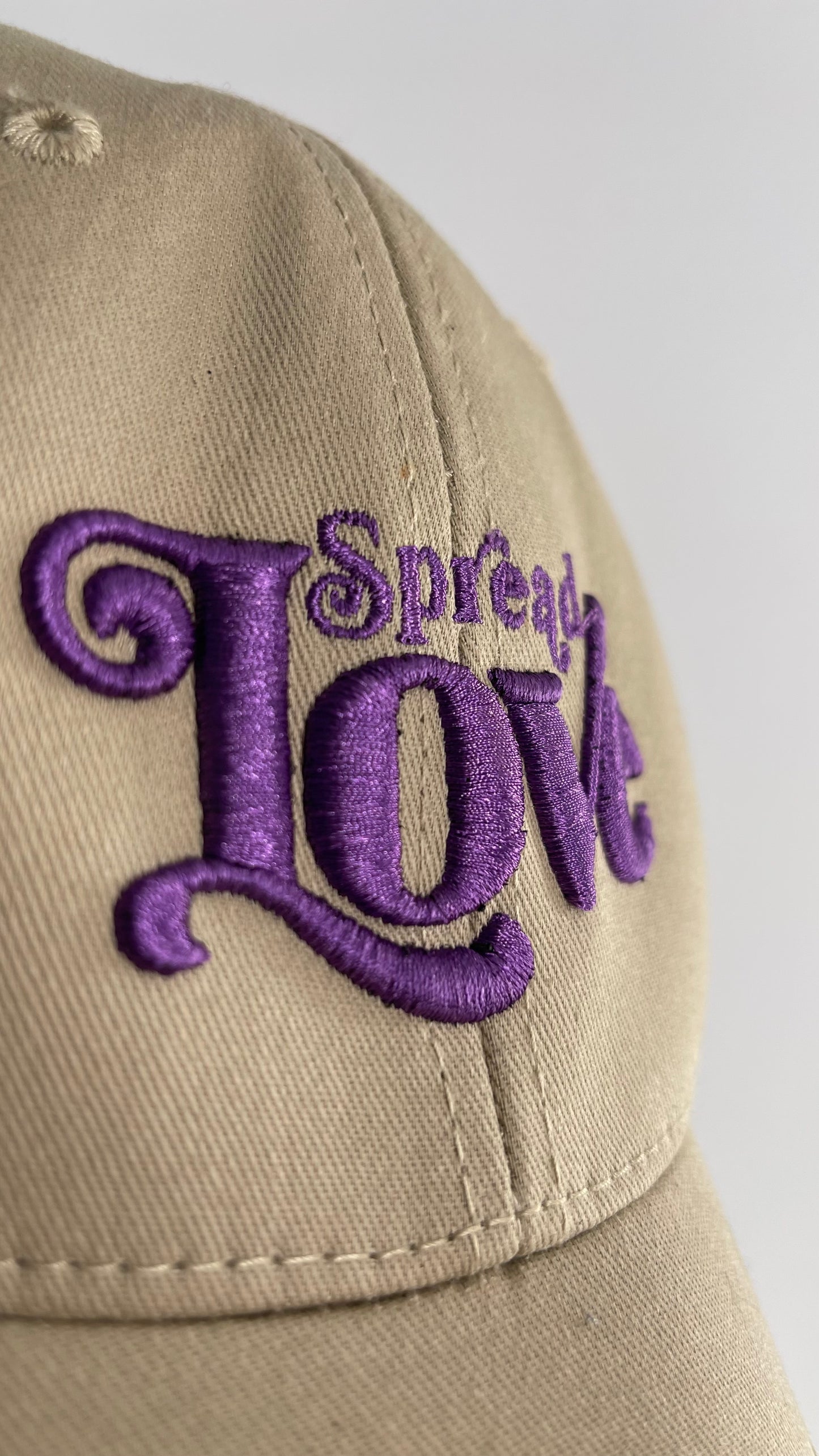 Spread Love Tan Purple Embroidered Baseball Hat