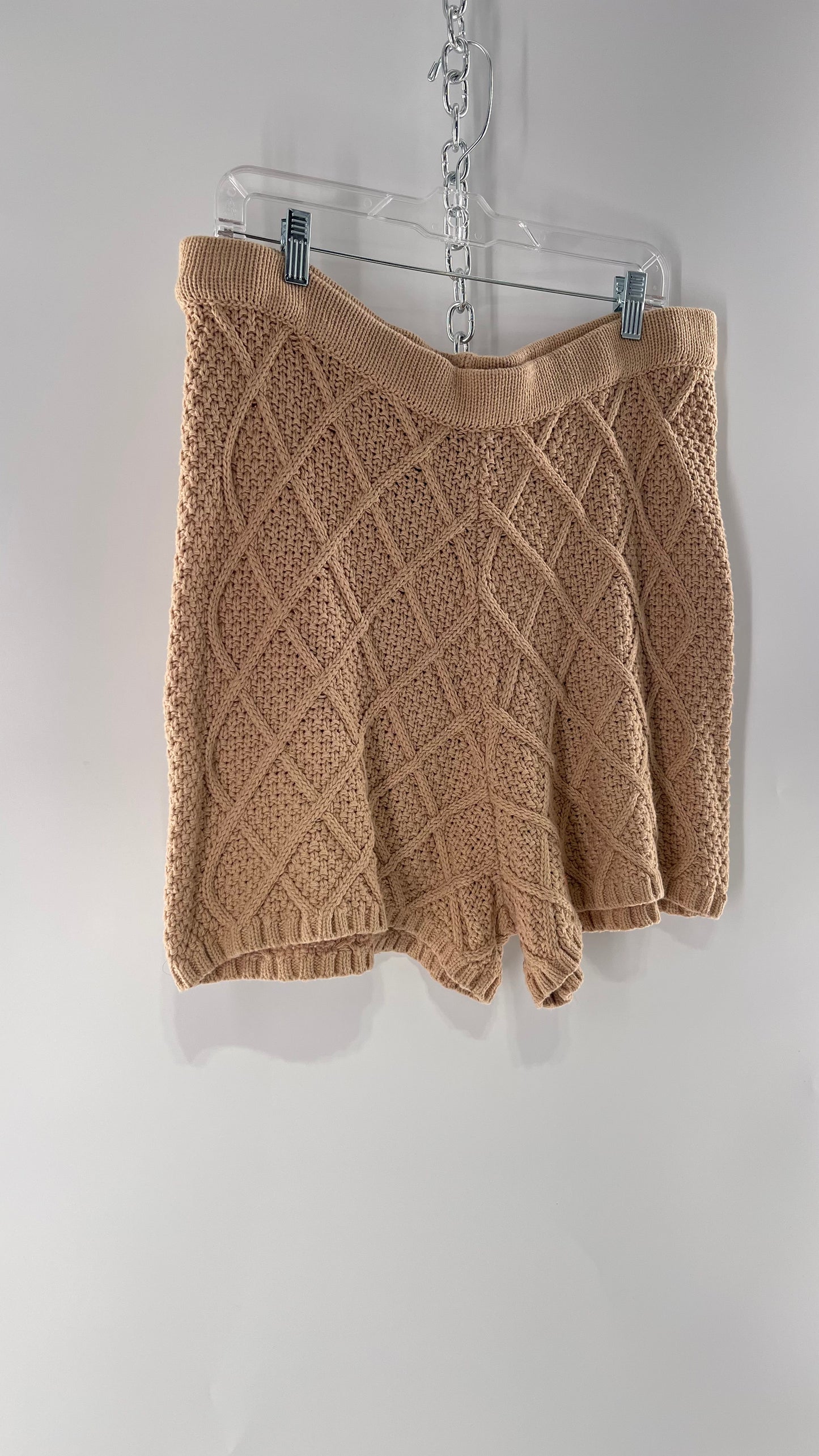 Anthropologie Current Air Knit Tan Crochet Argyle Shorts(XL)