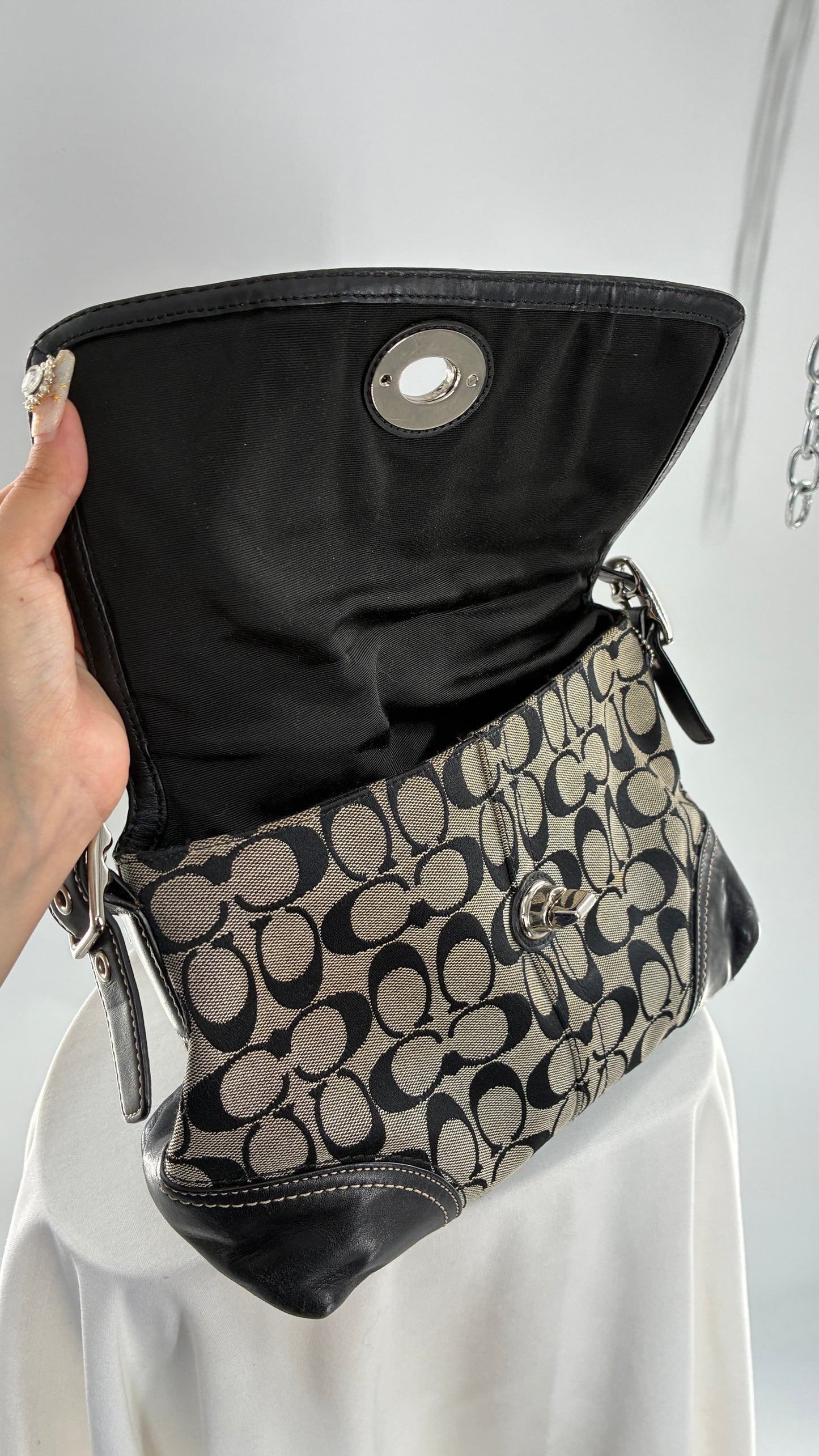 Vintage COACH Hampton Gray and Black Monogram Shoulder Bag