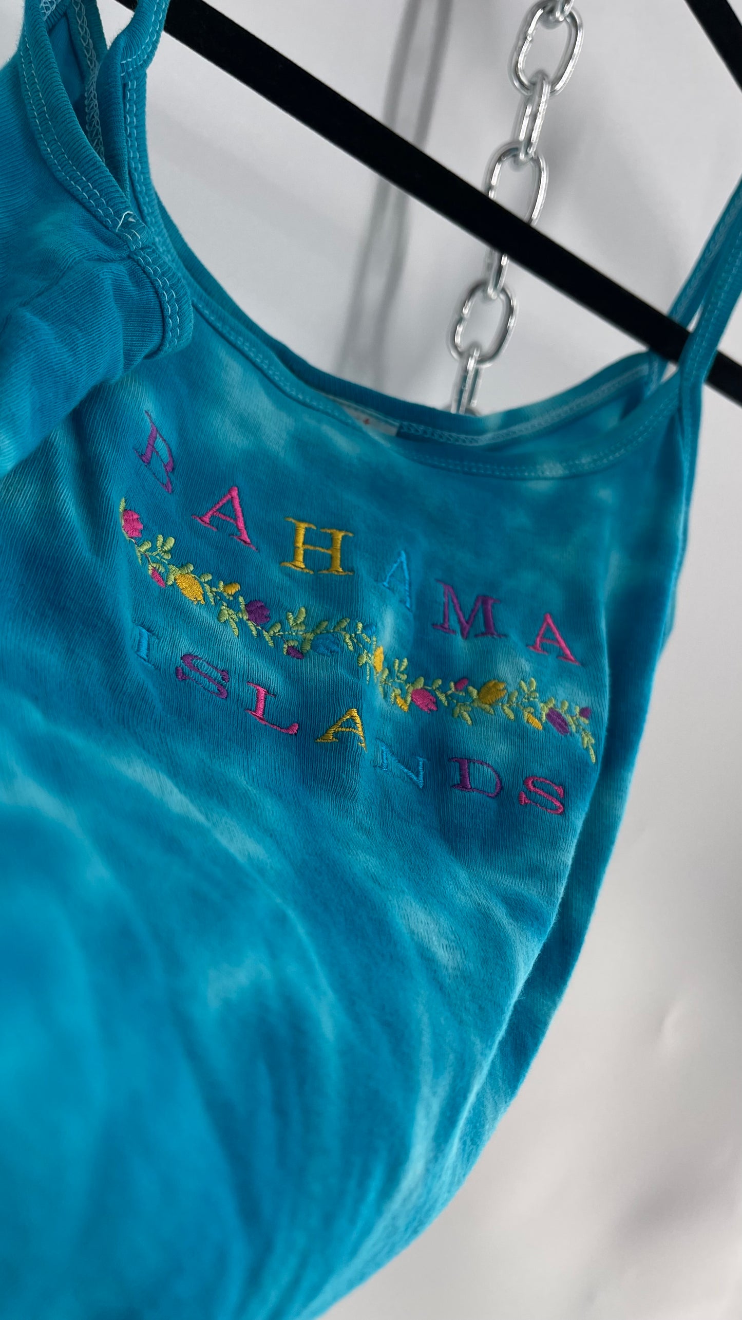 Vintage Bahama Mama Tie Dye Embroidered Tropical Tourist Tank (Medium)