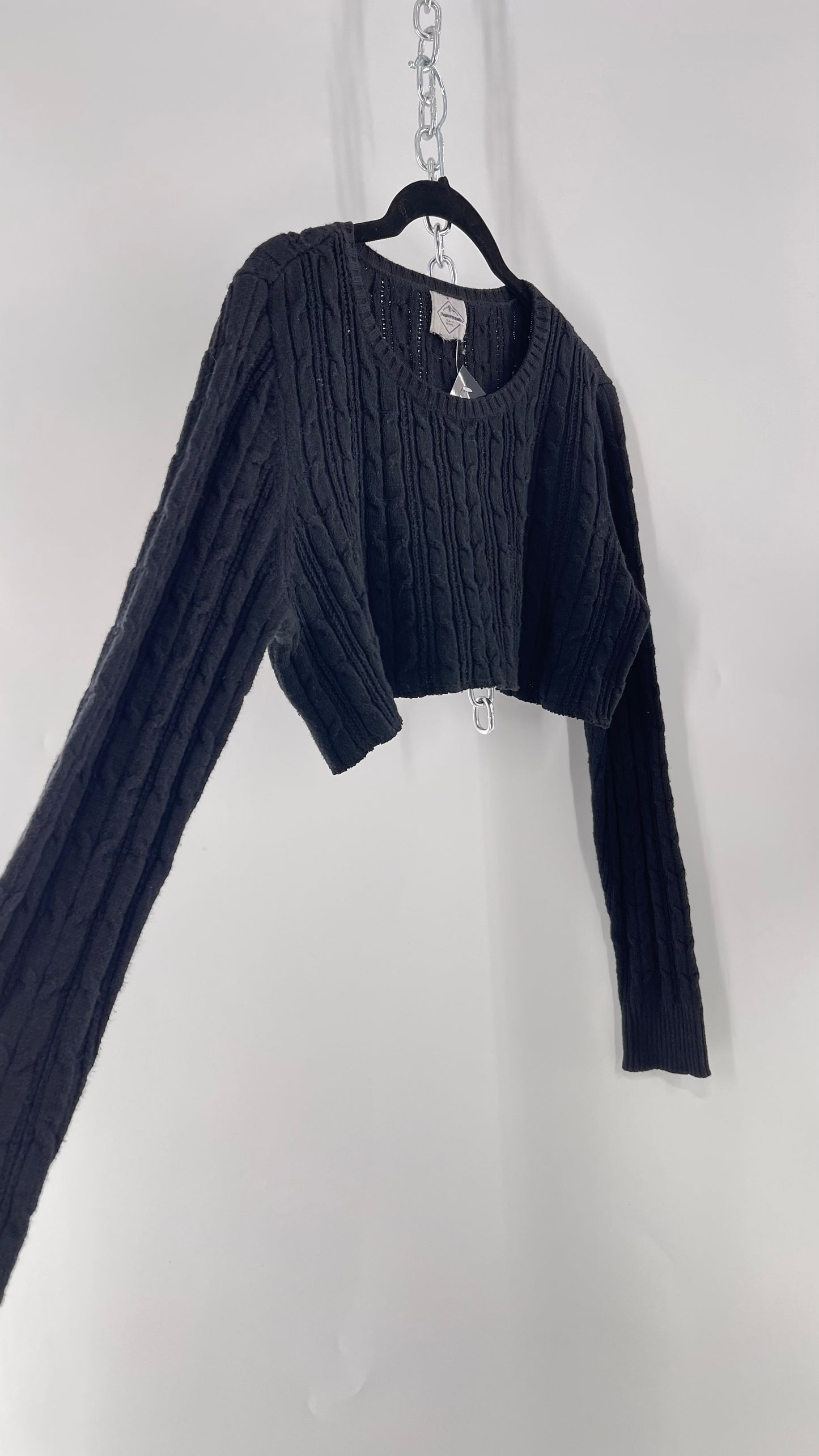 Urban Outfitters Reworked Cropped Cableknit Black Sweater (Medium)
