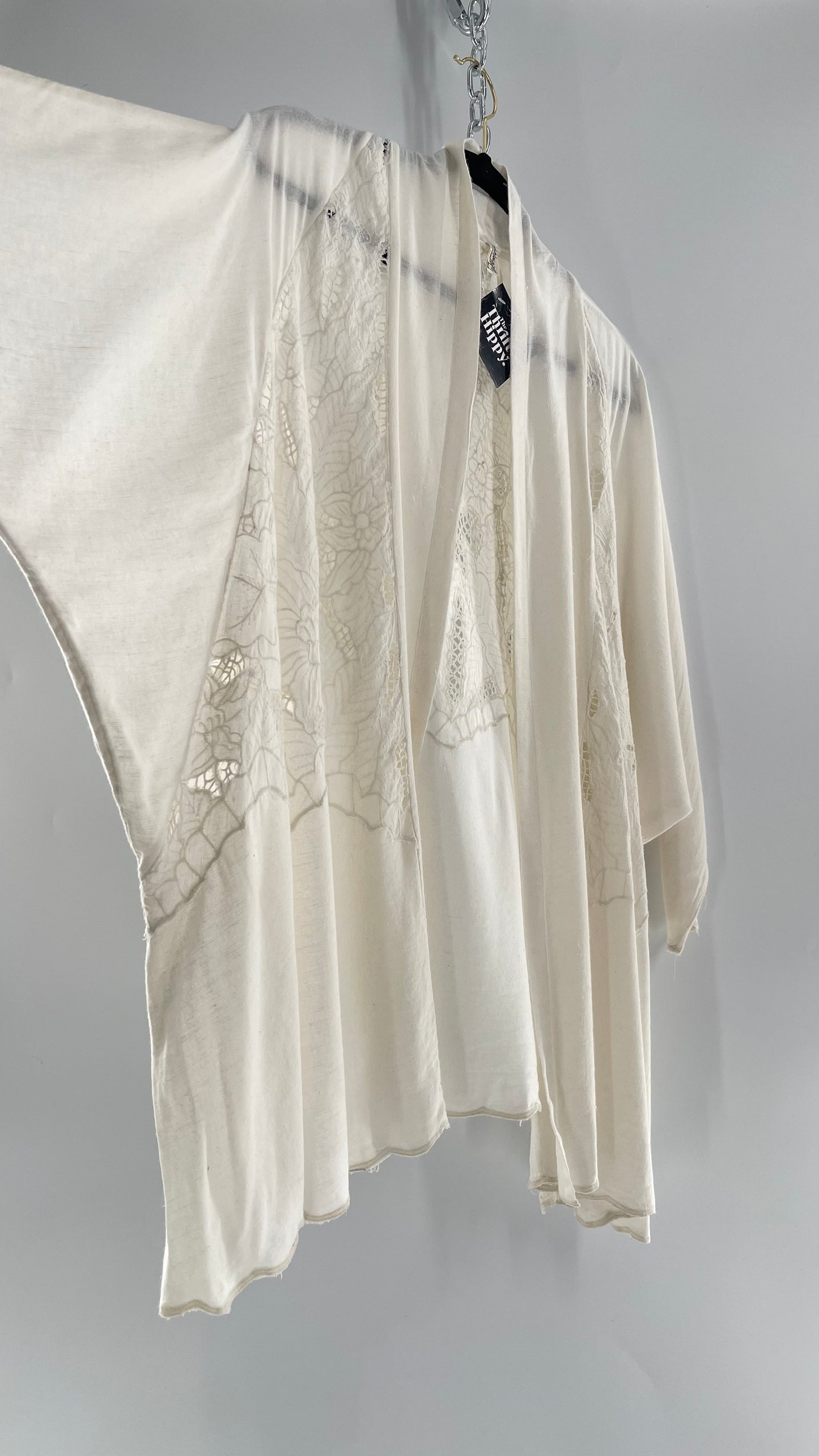 Intimately Free People Linen/Cotton White Cape with Embroidery Design (Medium)