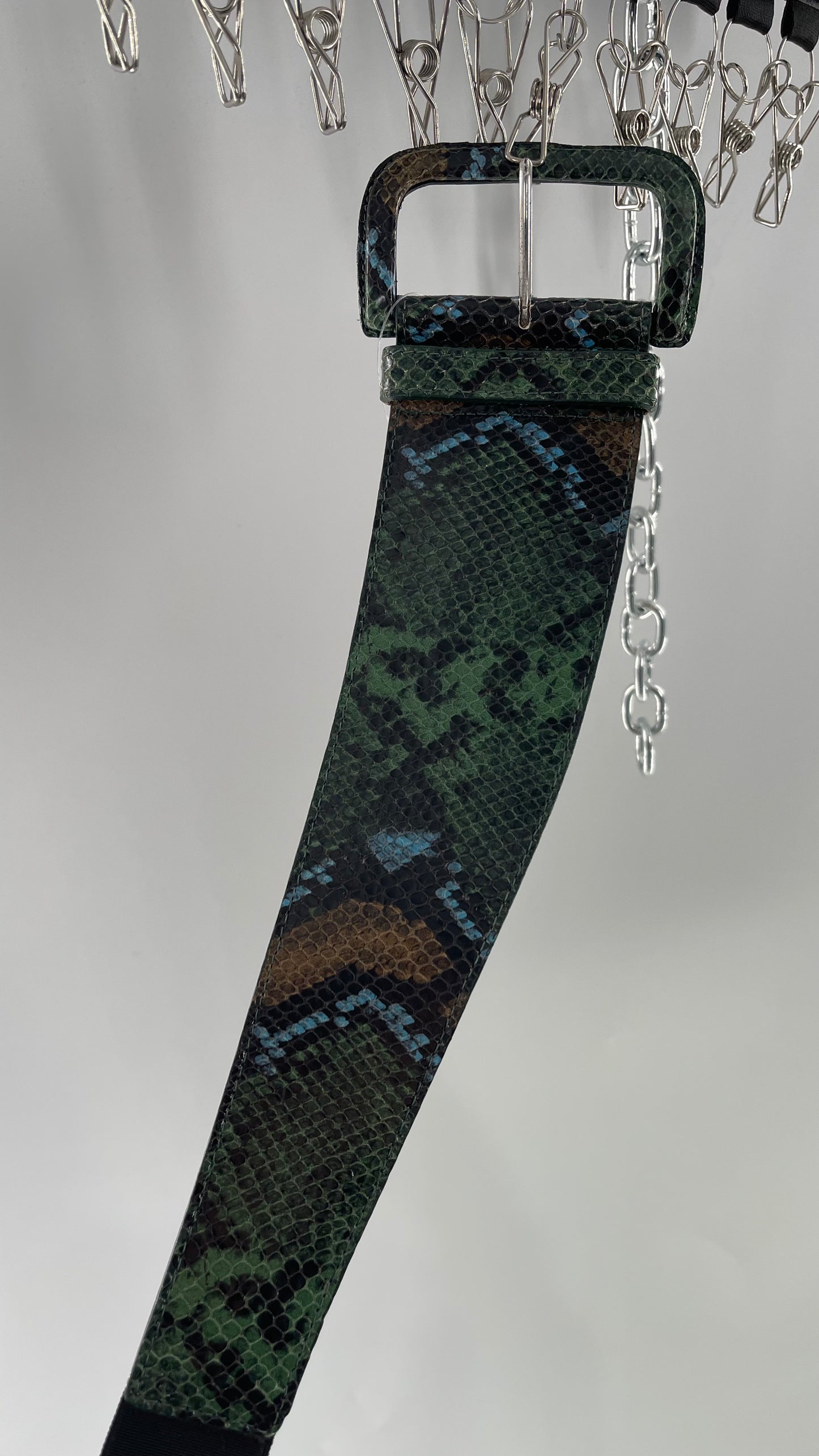 Streets Ahead Green/Blue/Tan Snakeskin Waist Belt with Exaggerated Buckle (XS)