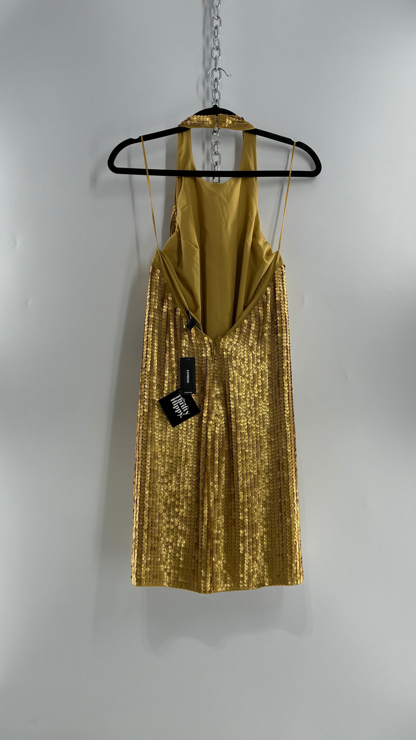 Deadstock Vintage EXPRESS Sequin Beaded Halter Mini Dress with Low Backless Detail (Medium)