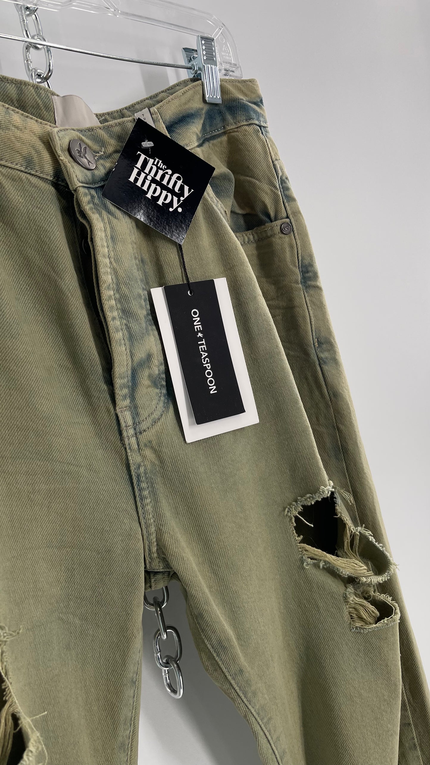 One Teaspoon Distressed Baggy/Bandit Relaxed Jean with Green Hue/Wash (Khaki Haze) (25)