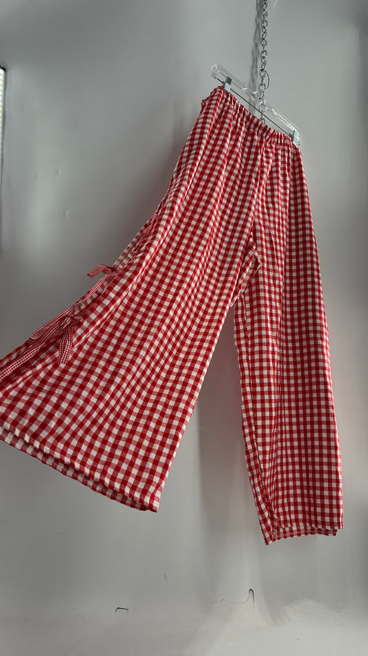 Gingham Wide Leg Picnic Pants with Ribbon Detailing (XXXL)