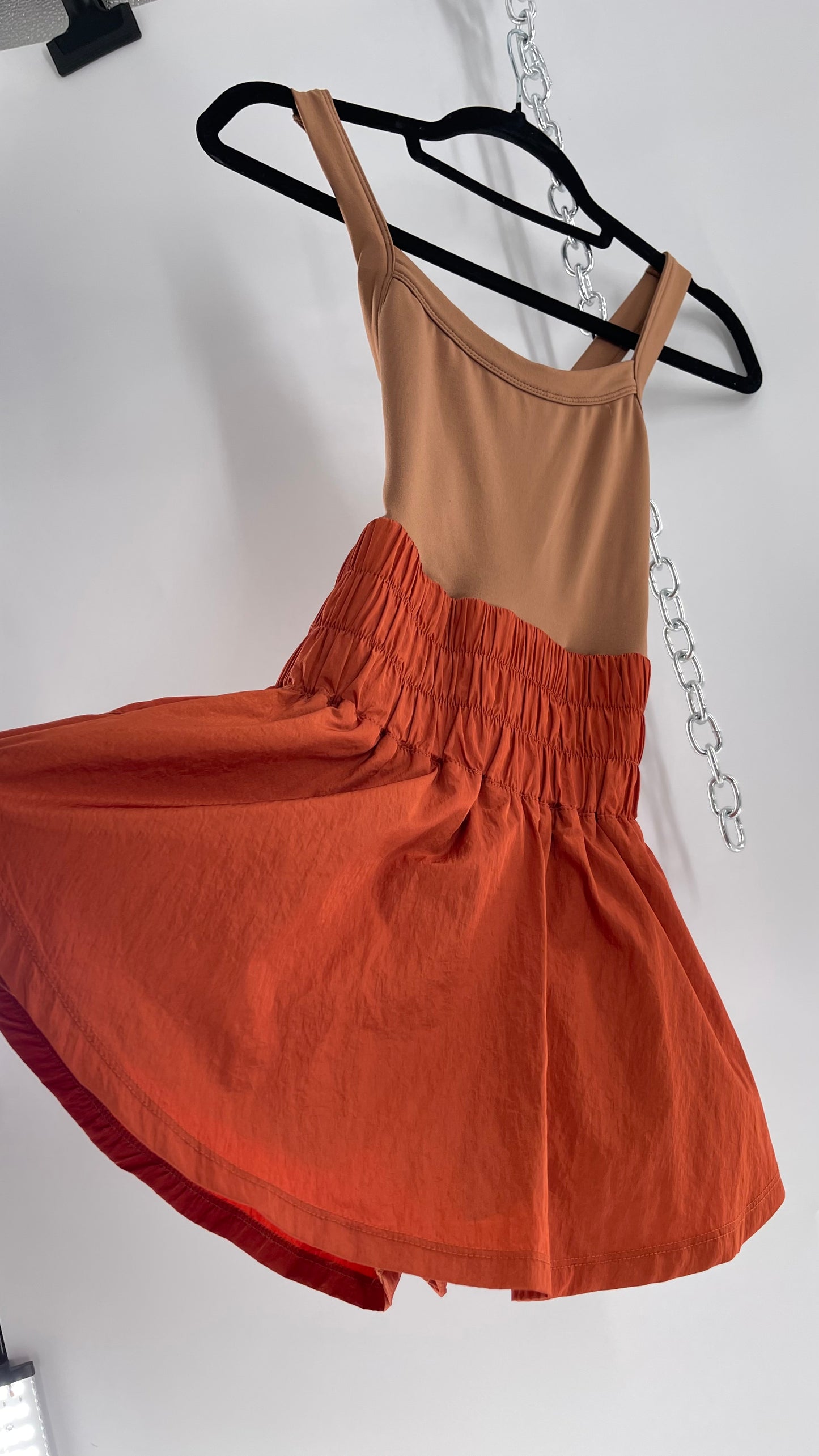 Free People Movement Tan Jumpsuit with Burnt Orange Parachute Shorts (XS)