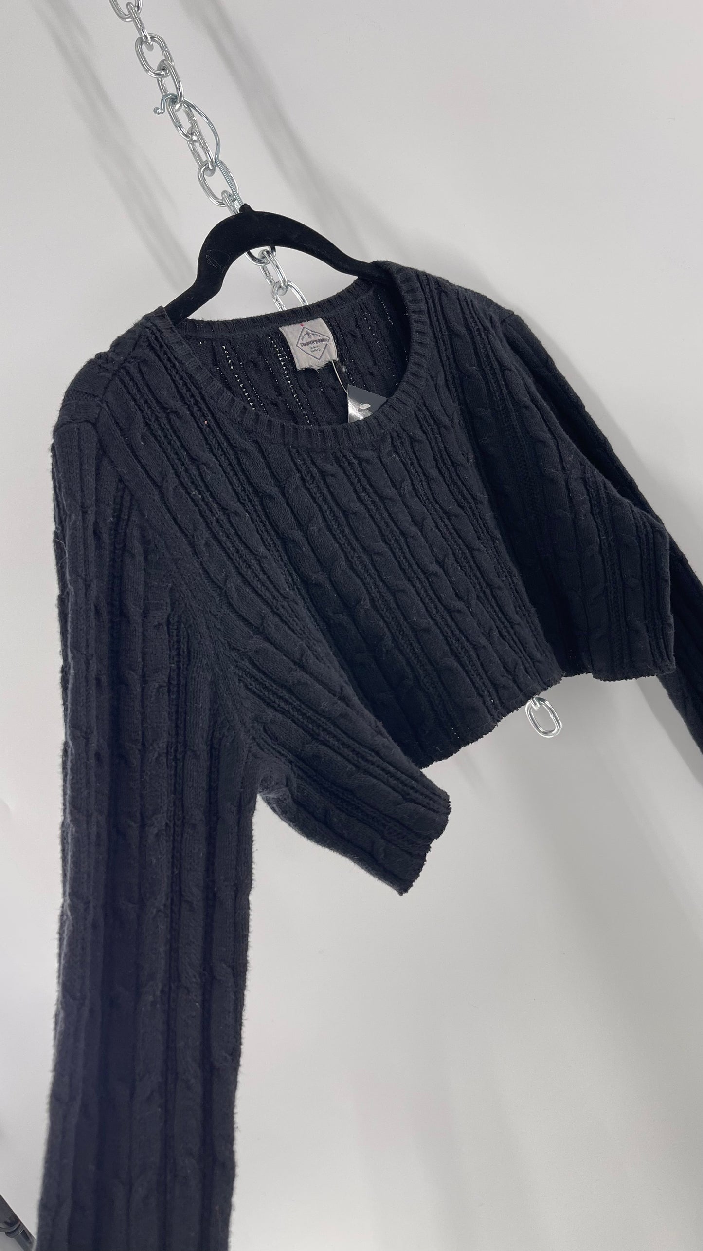 Urban Outfitters Reworked Cropped Cableknit Black Sweater (Medium)