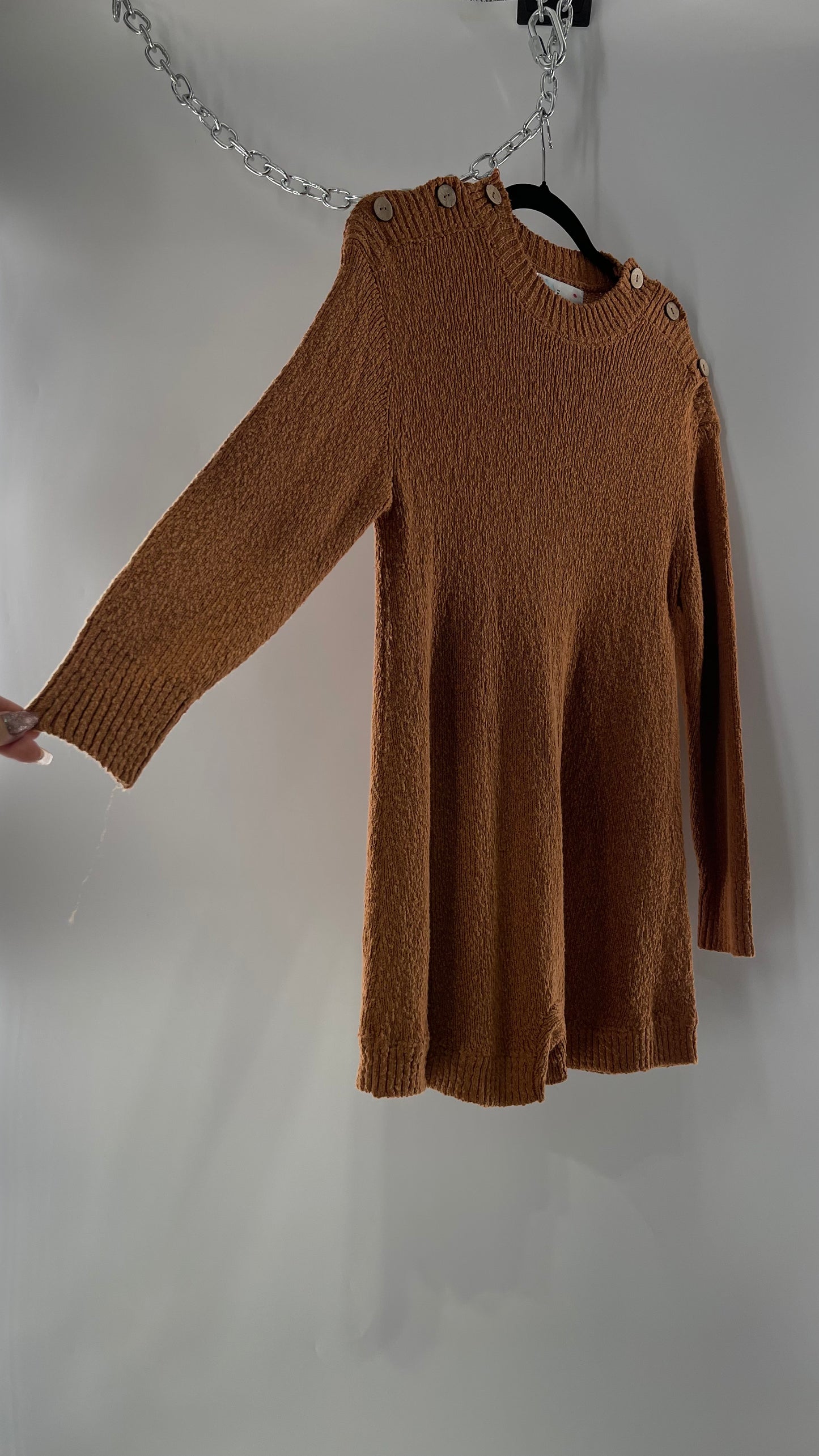 Free People Mustard/Tan Knit Button Shoulder Romper/Playsuit/Jumpsuit (XS)