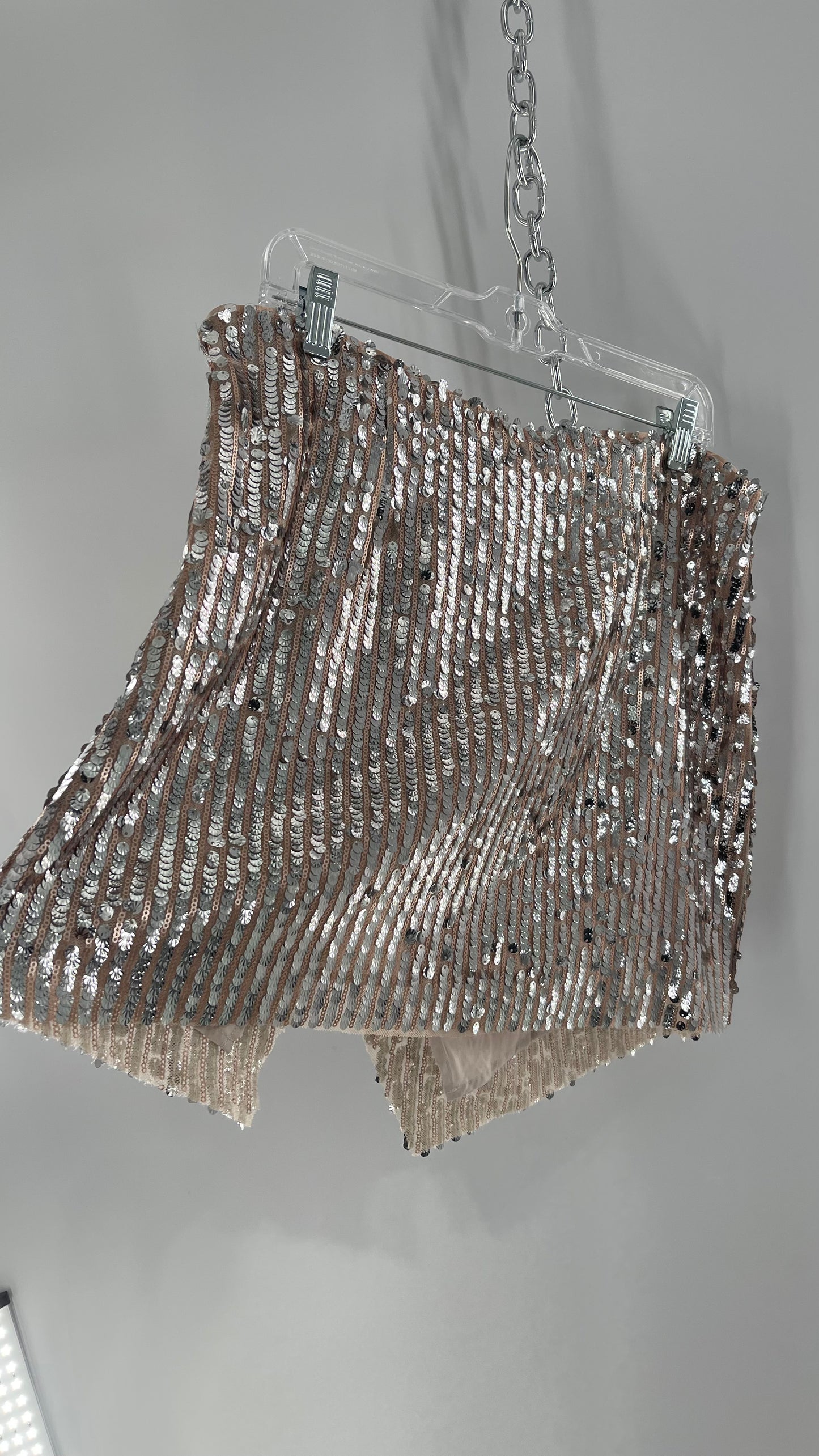 Free People Silver and Nude Sequin Shimmer Mini Skirt (14)