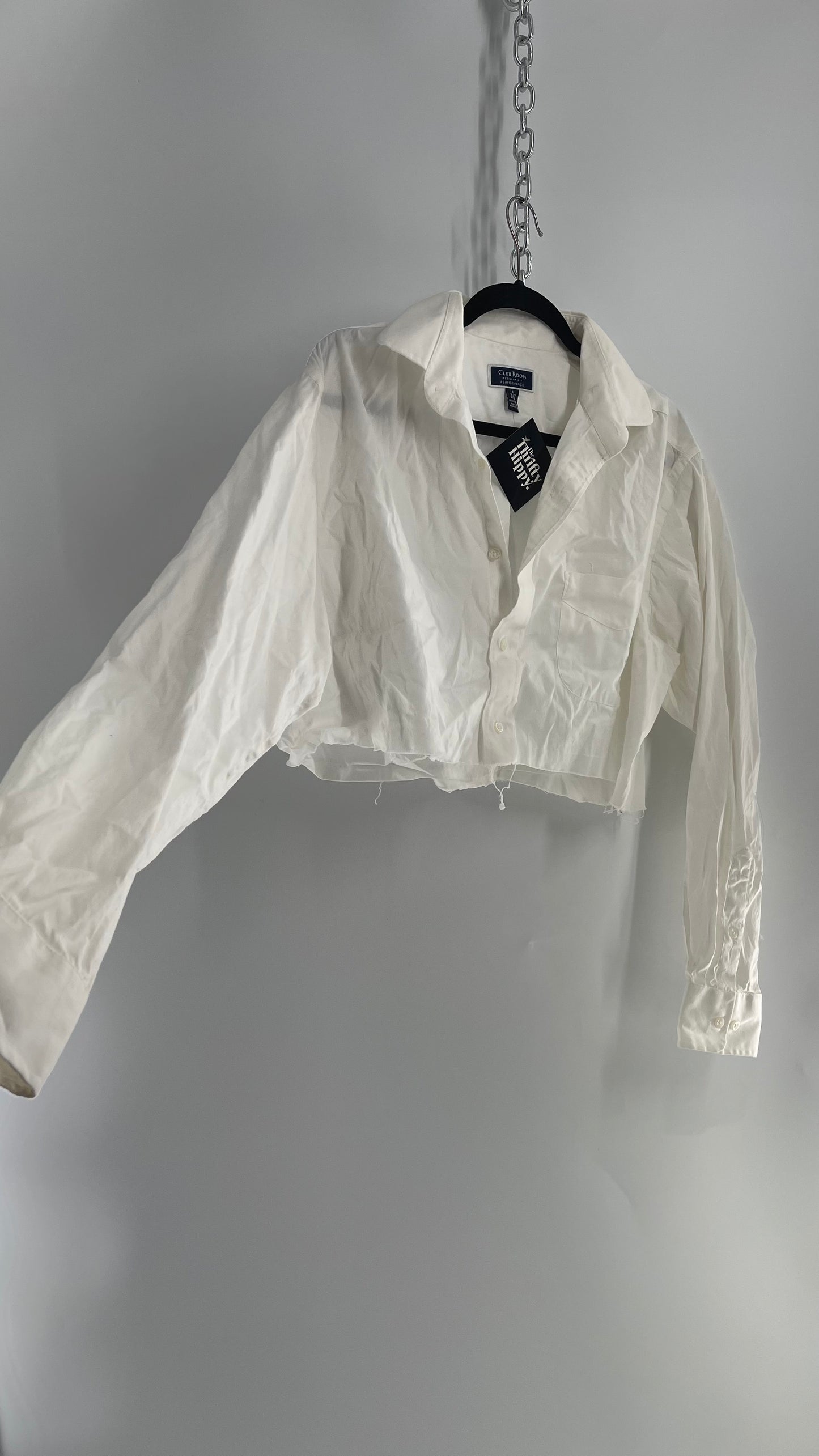 Club Room Distressed Worn Cropped Button Up (Large)