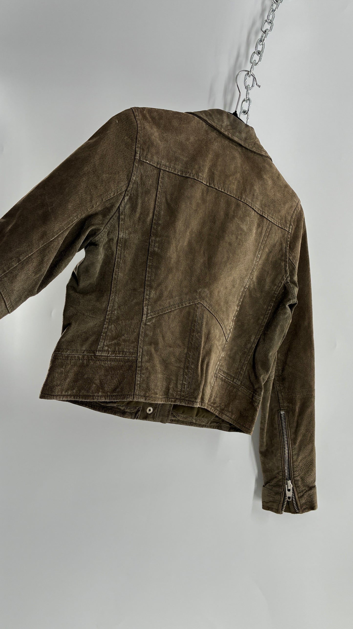 Vintage SL8 Genuine Suede Leather Motorcycle Style Jacket (Medium)