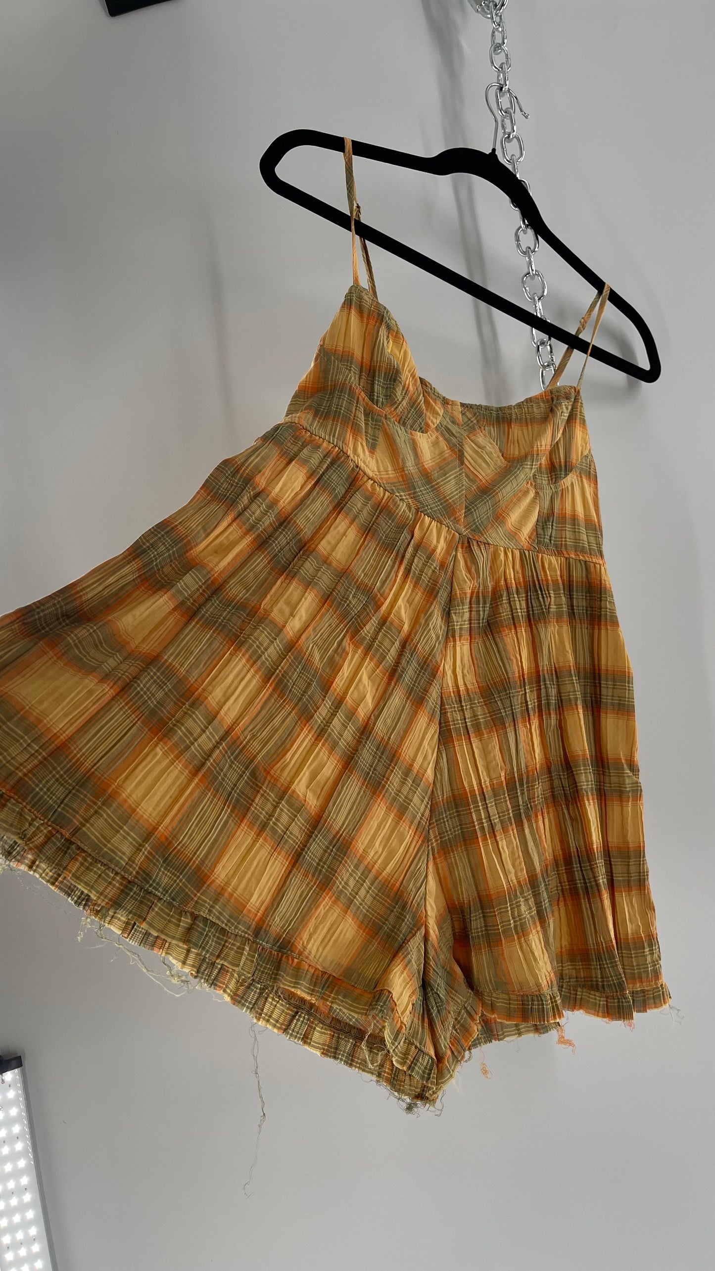 Urban Outfitters Yellow Plaid Playsuit Romper with Faux Bustier Stitching (Small)