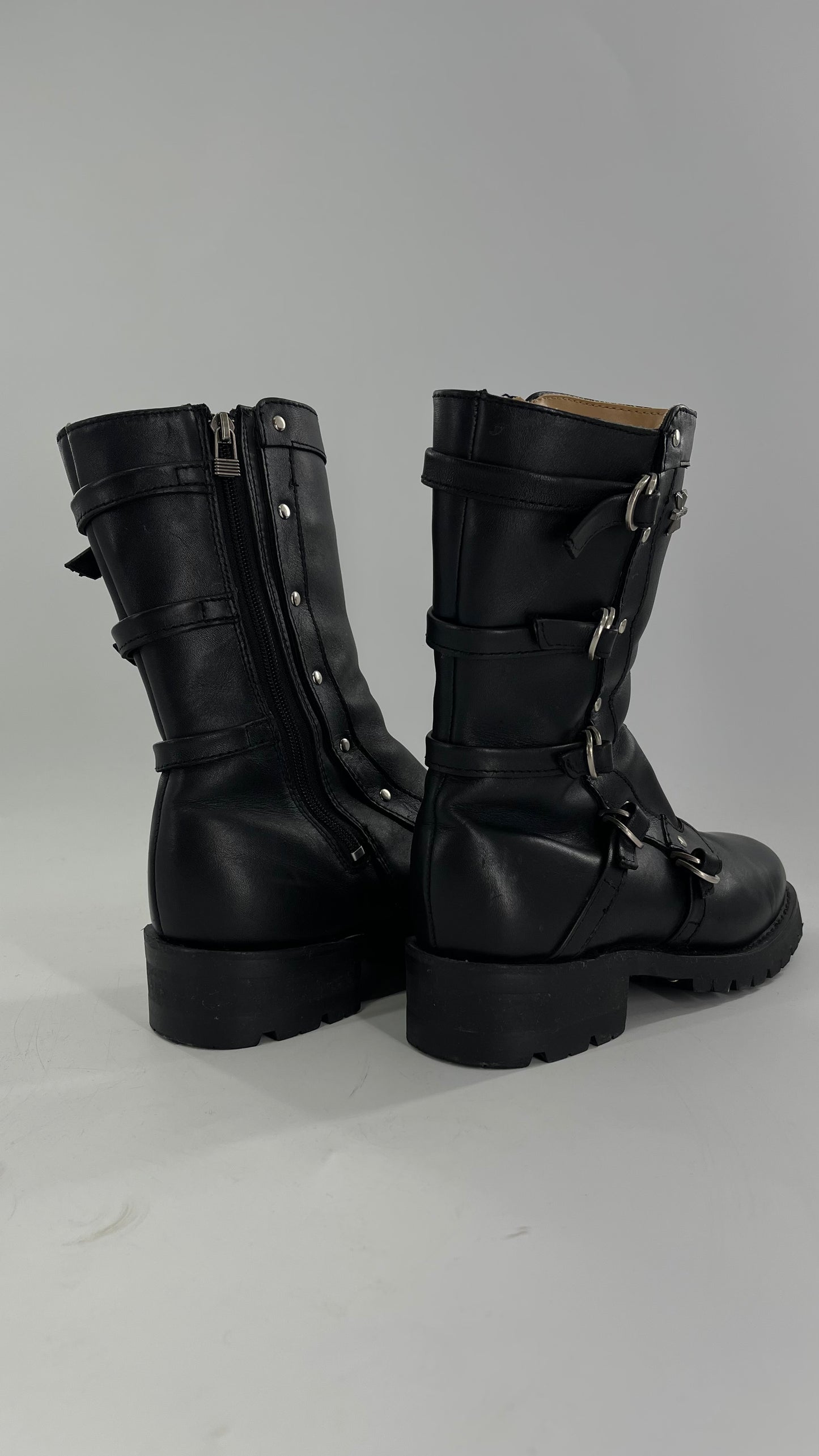 Vintage 1990s XELEMENT Buckle Side Genuine Leather Steam Punk Boots (Women’s 8.5)