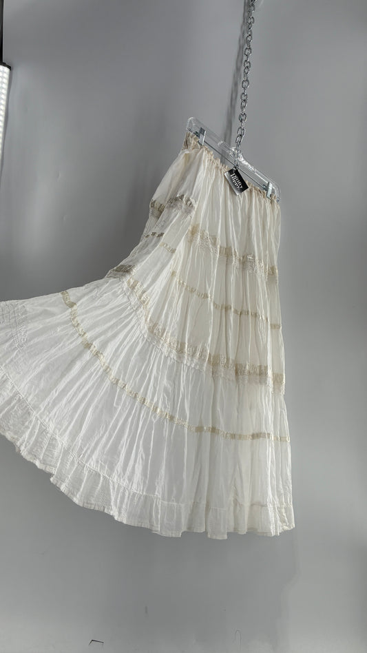 Vintage Tiered Skirt with Ribbon and Lace Trim (OS)