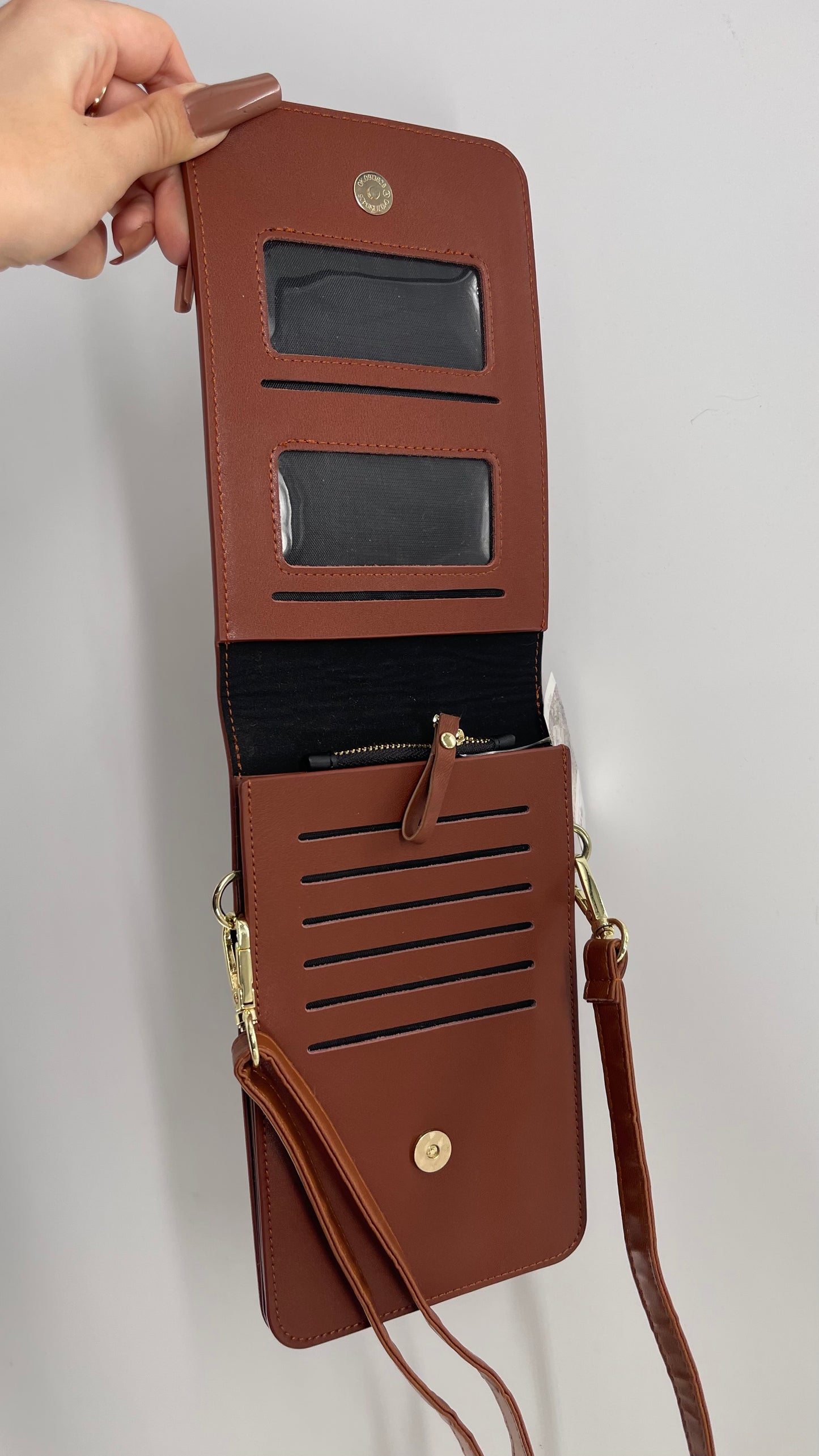 Free People Leather Brown Phone Purse with Card Slits and ID Section