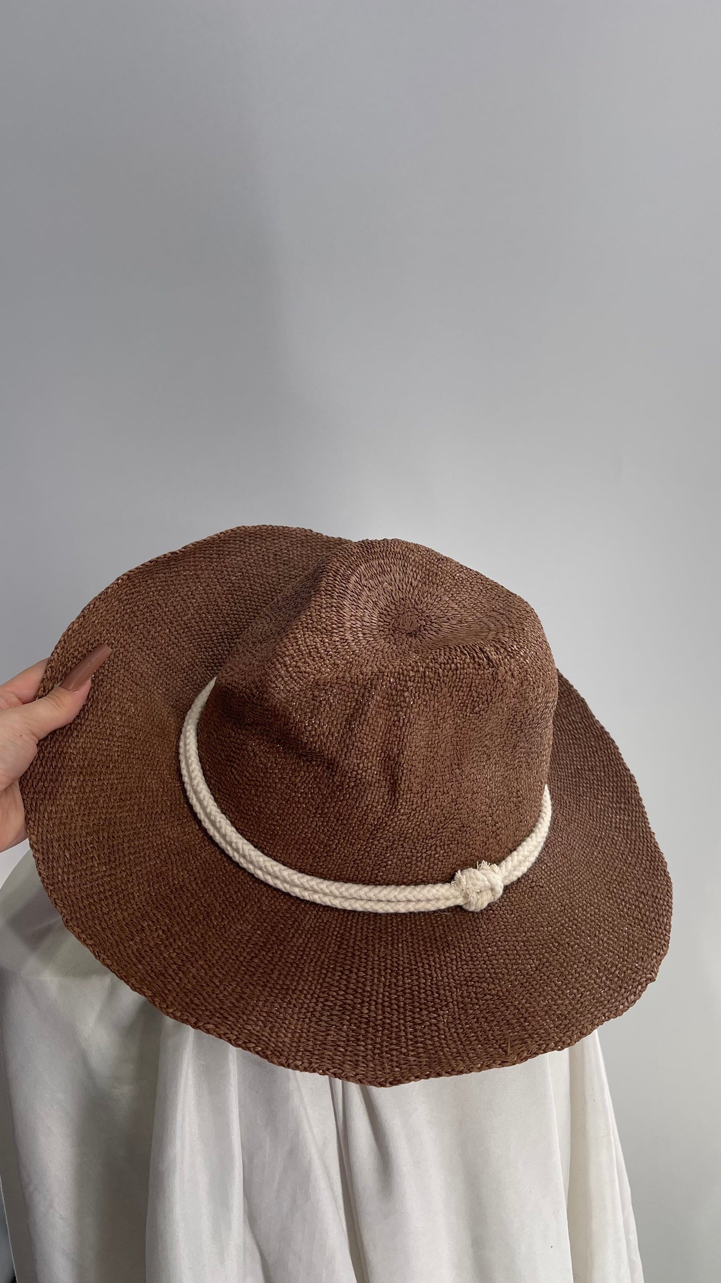 Anthropologie Brown Woven Hat with Rope Detail