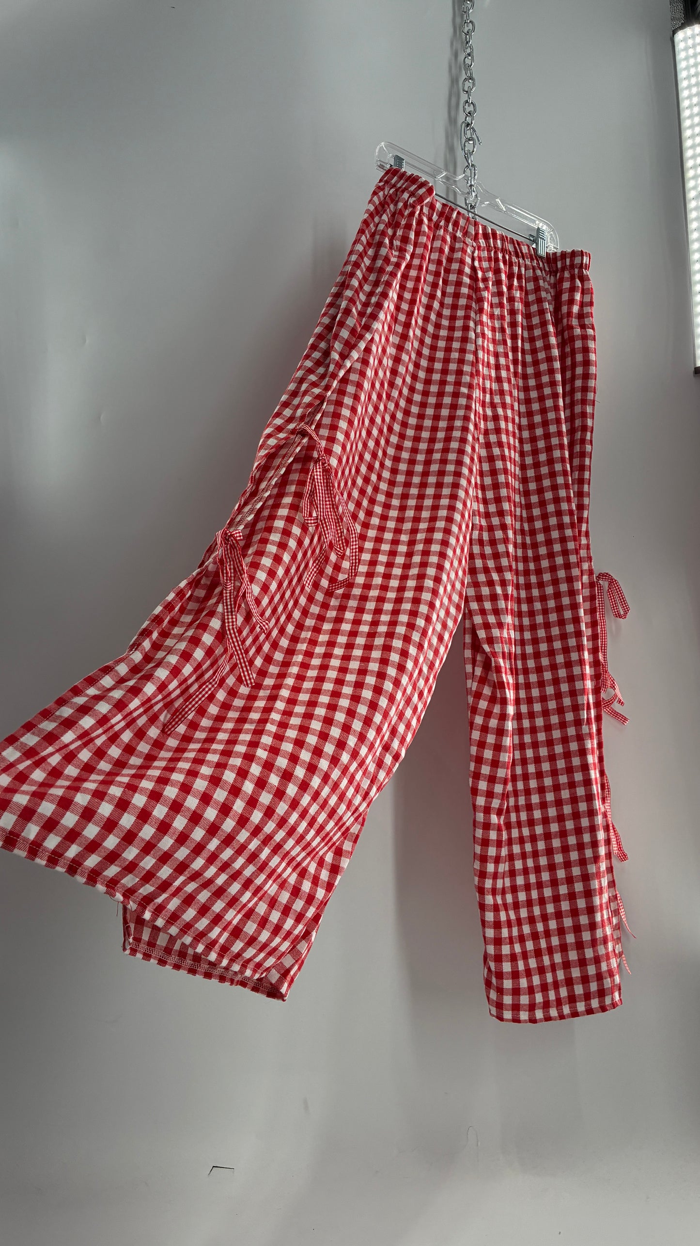 Gingham Wide Leg Picnic Pants with Ribbon Detailing (XXXL)