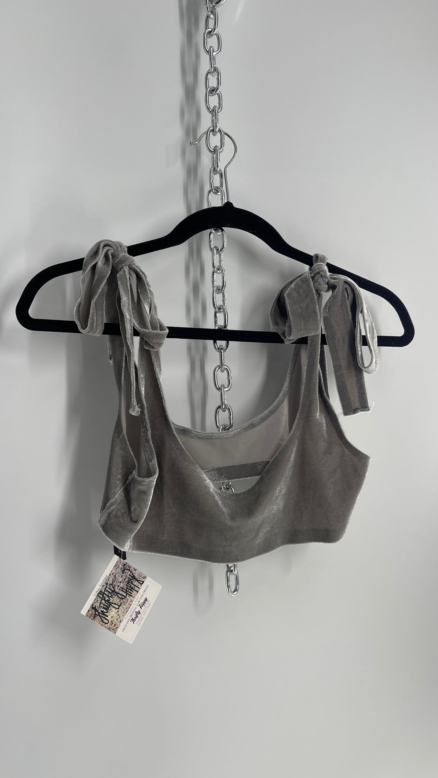 Urban Outfitters Out from Under Grey Velvet Tie Shoulder Bralette (Medium)