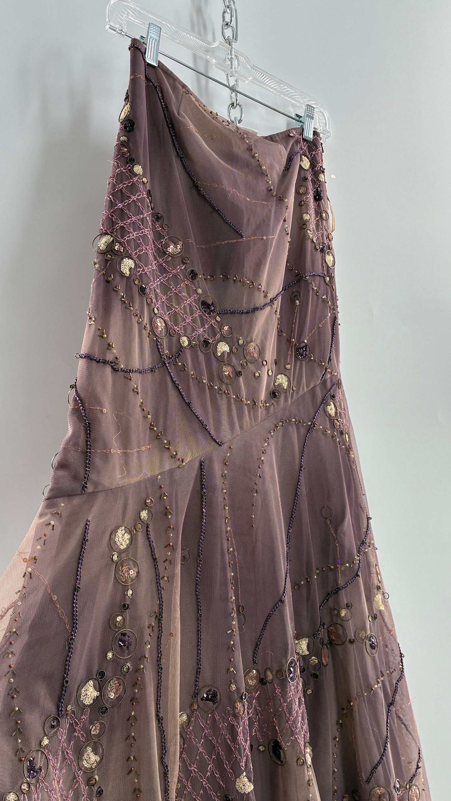 Vintage ALBERTO MAKALI Completely Embroidered and Beaded Maxi Asymmetric Dusty Purple Skirt (4)