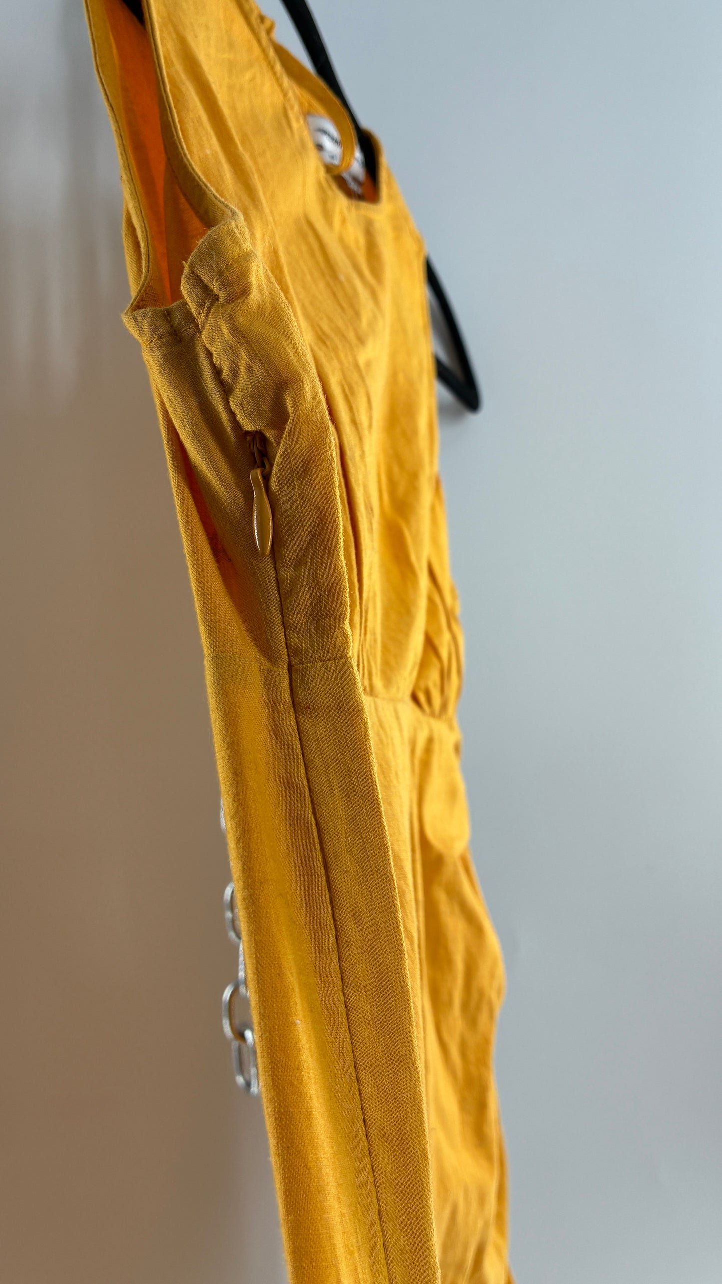 Urban Outfitters Mustard Yellow Cotton Ruche Side Slit Midi Dress (XS)
