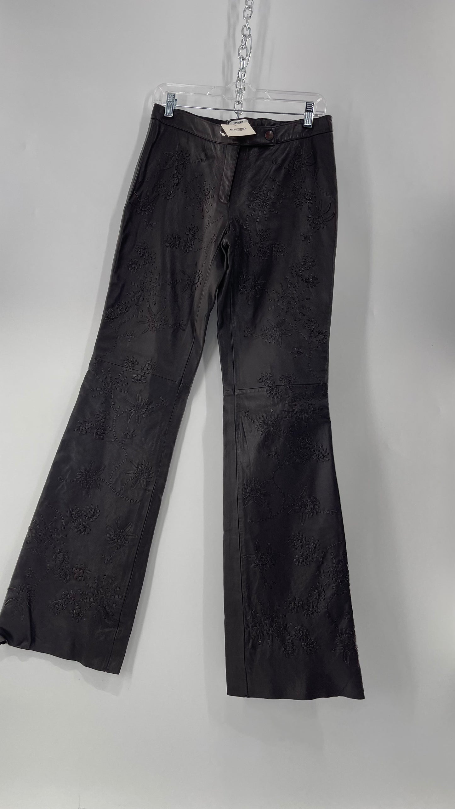 Moschino Brown Leather Embroidered Pants (10) ***WITH TAGS***