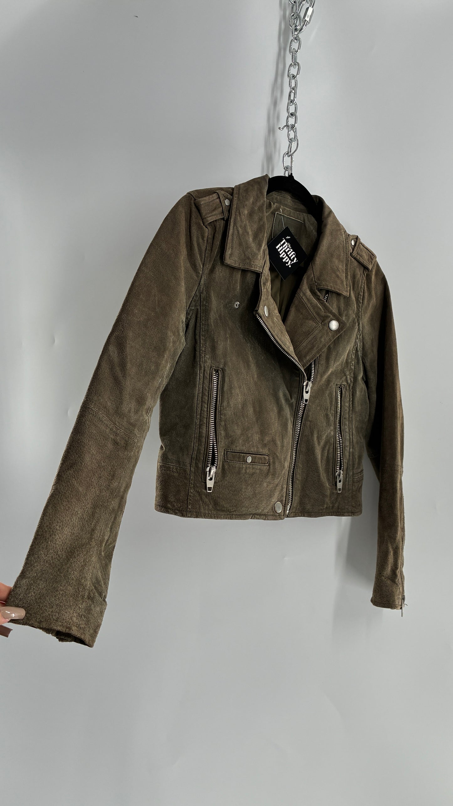 Vintage SL8 Genuine Suede Leather Motorcycle Style Jacket (Medium)