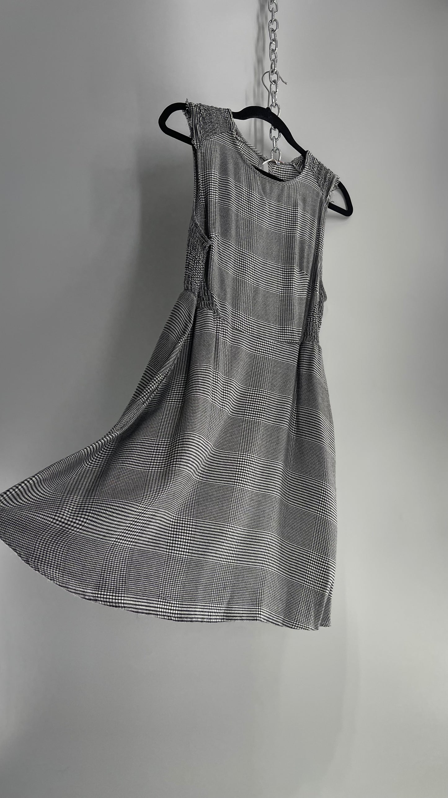 Free People Black and White Plaid Woven Dress with Smocked Details (M)