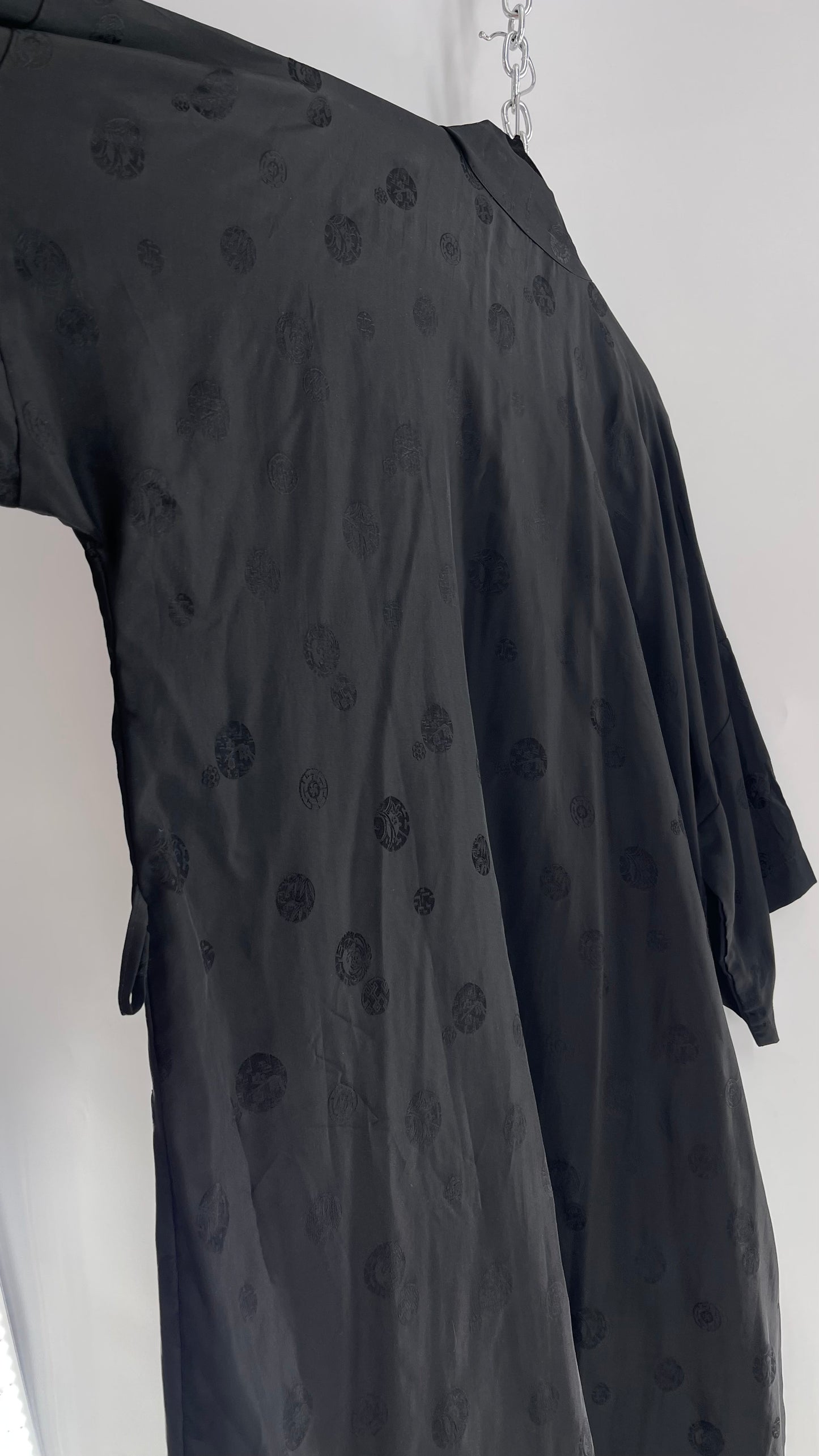 Vintage TREESHA 100% Pure Silk Black Long Embossed Robe (Large)