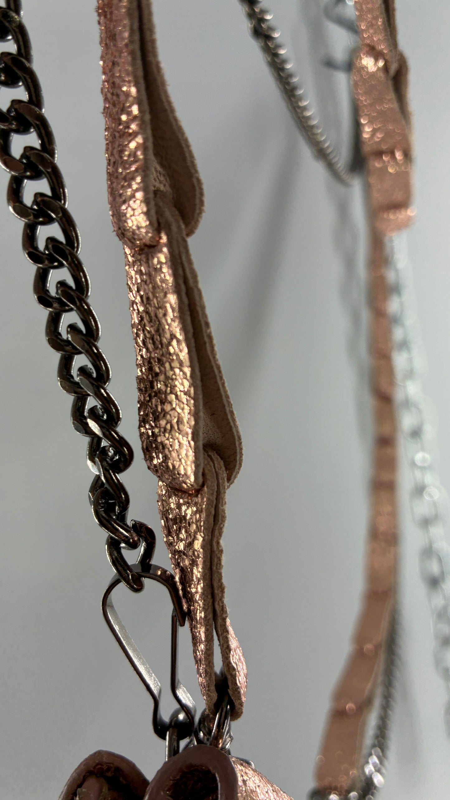 Free People Rose Gold Metallic Goat Leather Wallet with Leather and Chain Straps