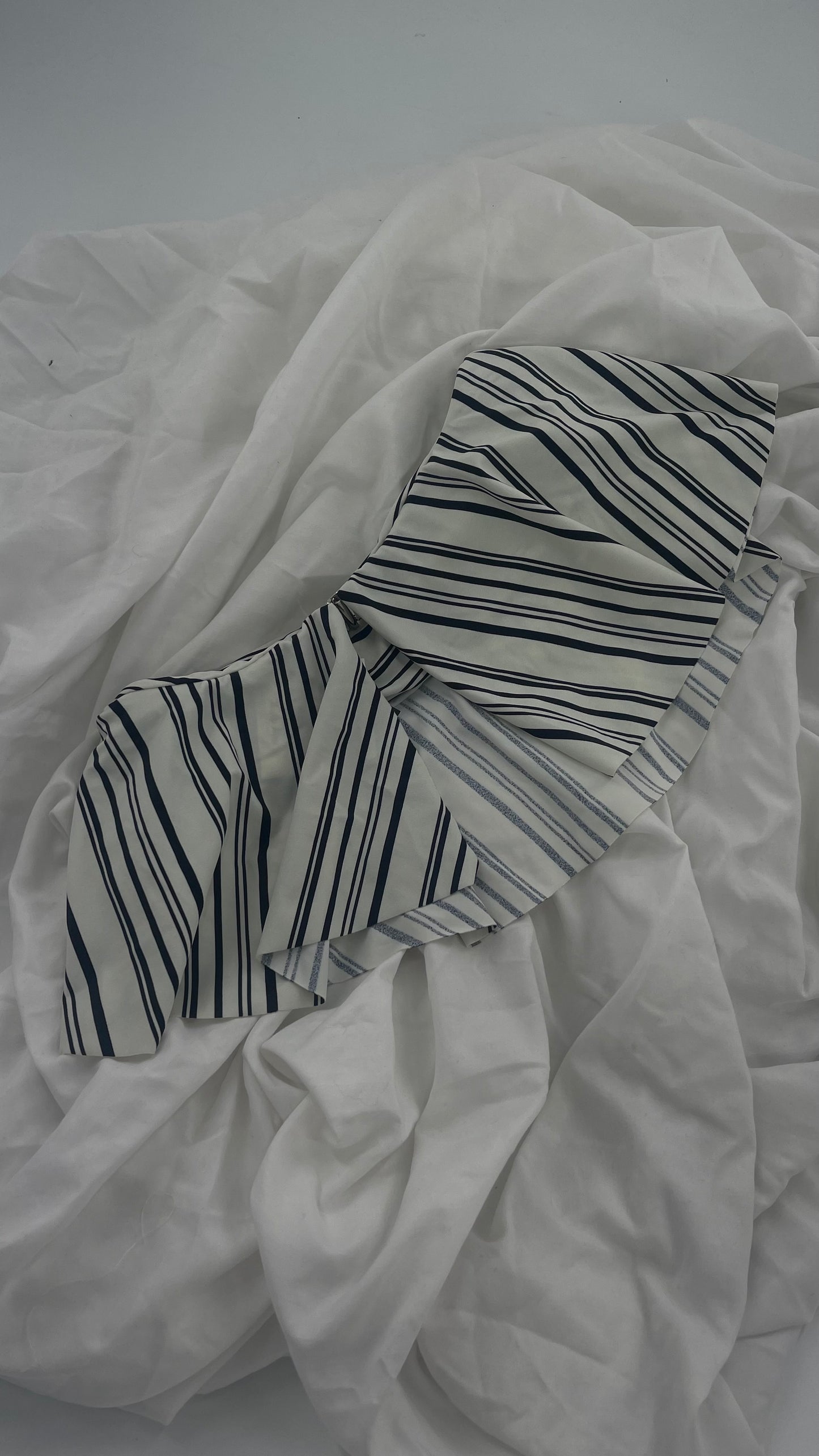 Anthropologie Citrine Made in Bali White/Black Striped Bandeau Swim Top with Ruffle (Small)