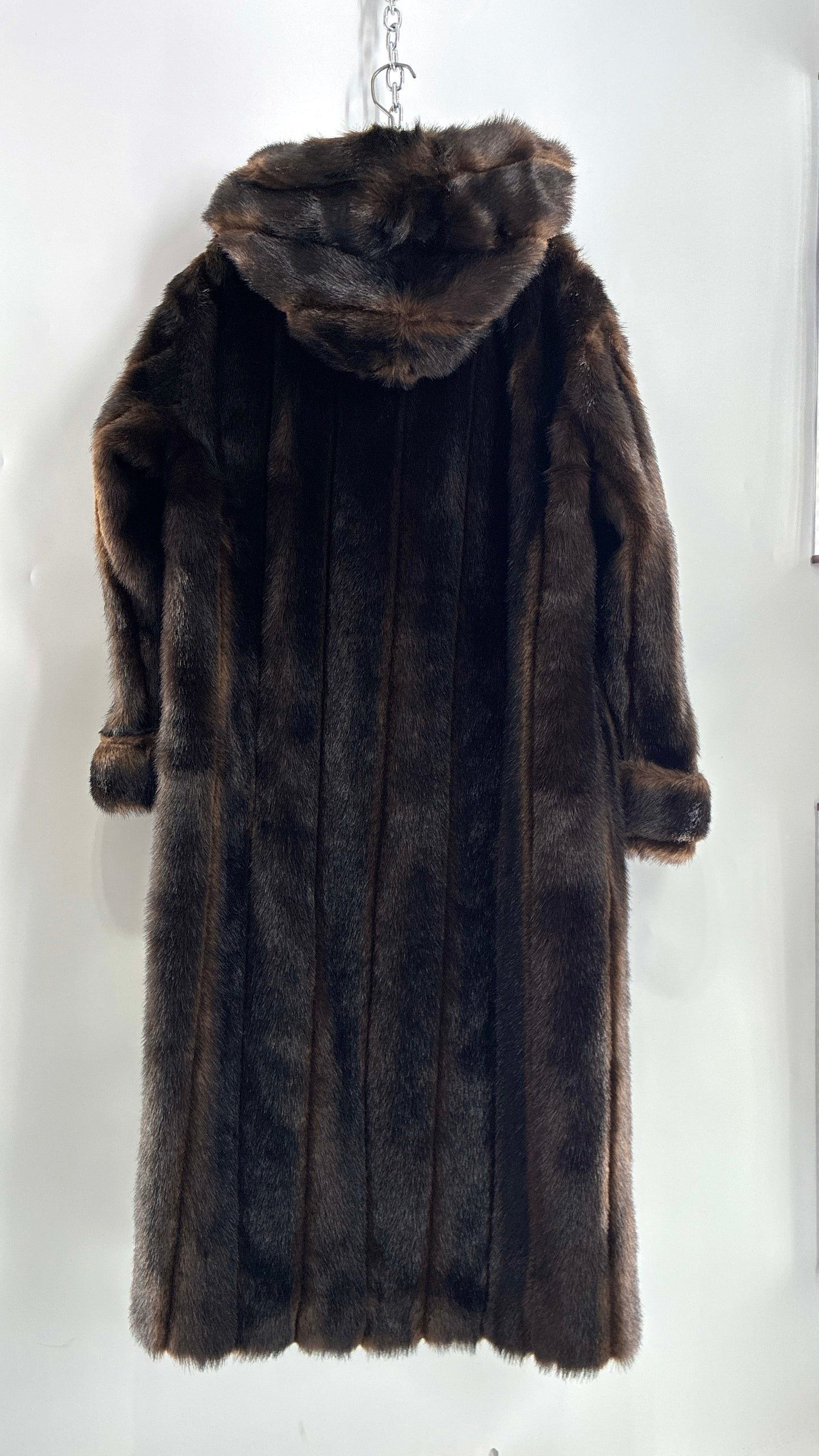 Vintage TALLY HO Hooded and Paneled, Vegan Fur Full Length Coat (Medium)